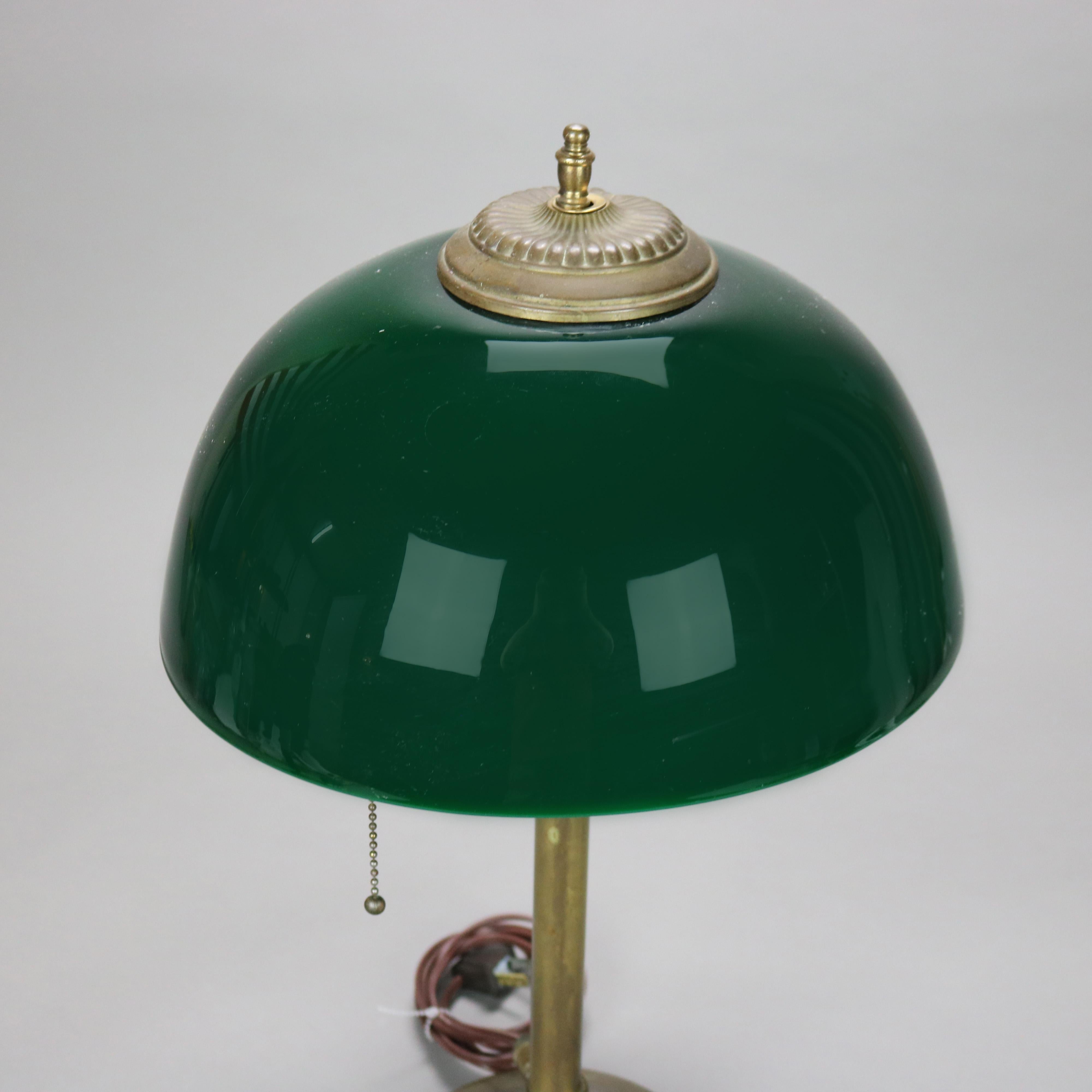 Antique Arts & Crafts Emeralite Cased Green Glass Shade Table Lamp C1920 In Good Condition In Big Flats, NY