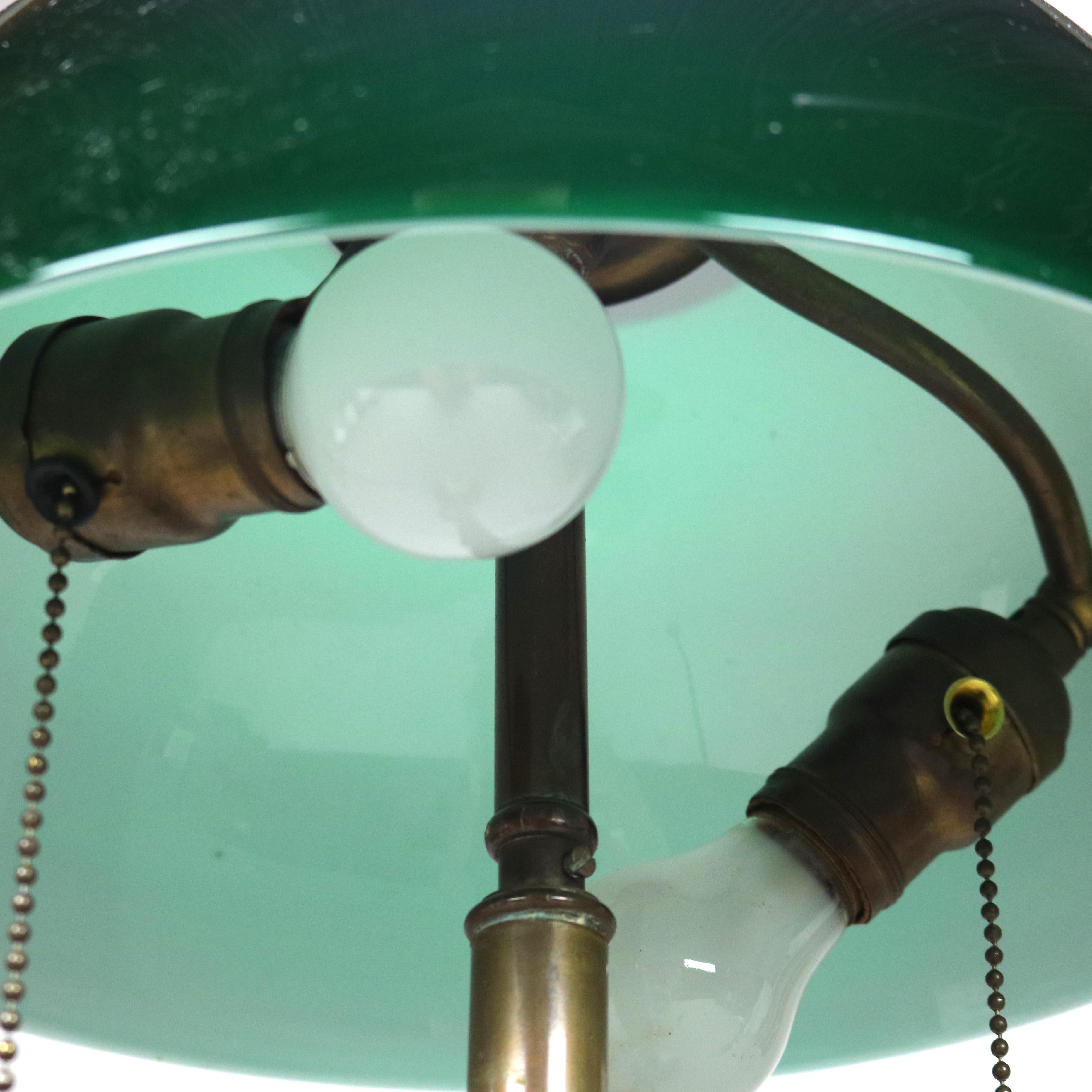 20th Century Antique Arts & Crafts Emeralite Cased Green Glass Shade Table Lamp C1920