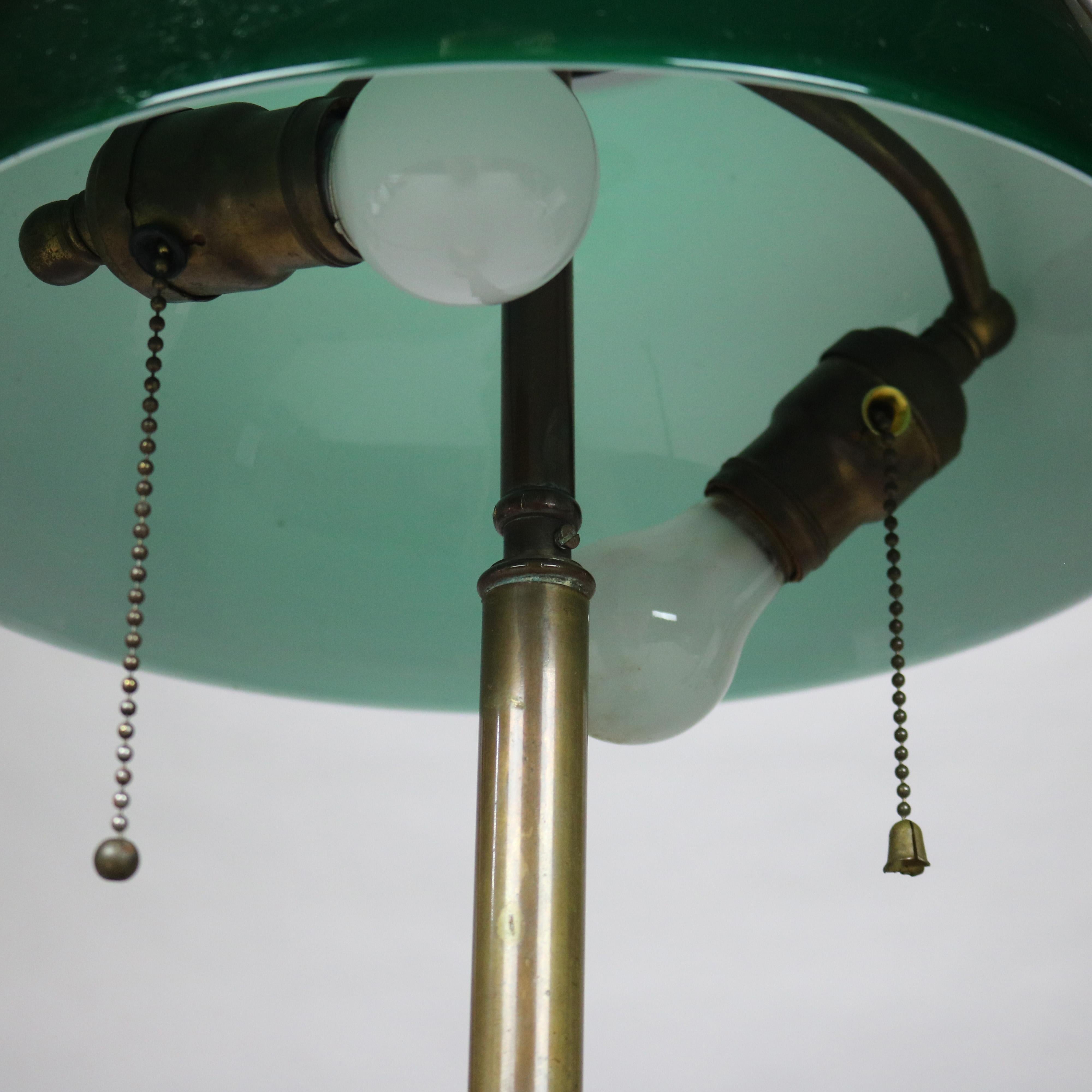 Antique Arts & Crafts Emeralite Cased Green Glass Shade Table Lamp C1920 1