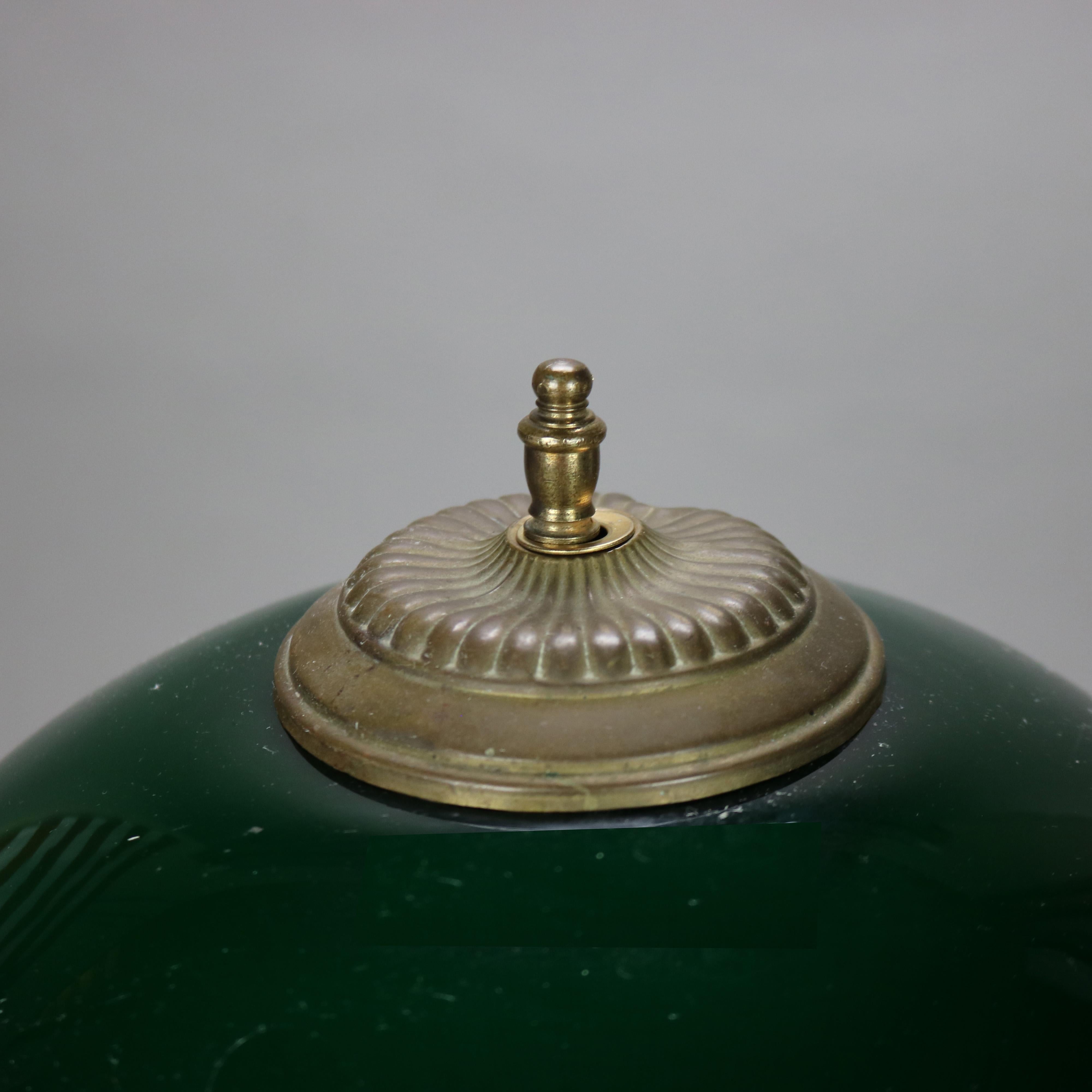 Antique Arts & Crafts Emeralite Cased Green Glass Shade Table Lamp C1920 2
