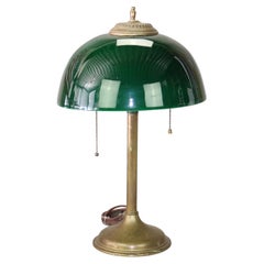 Antique Arts & Crafts Emeralite Cased Green Glass Shade Table Lamp C1920