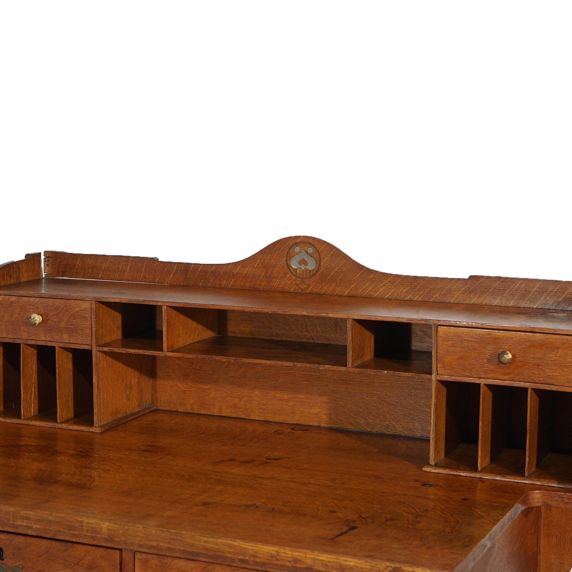 Antique Arts & Crafts English Liberty & Co. School Oak Post Card Desk c1910 In Good Condition For Sale In Big Flats, NY