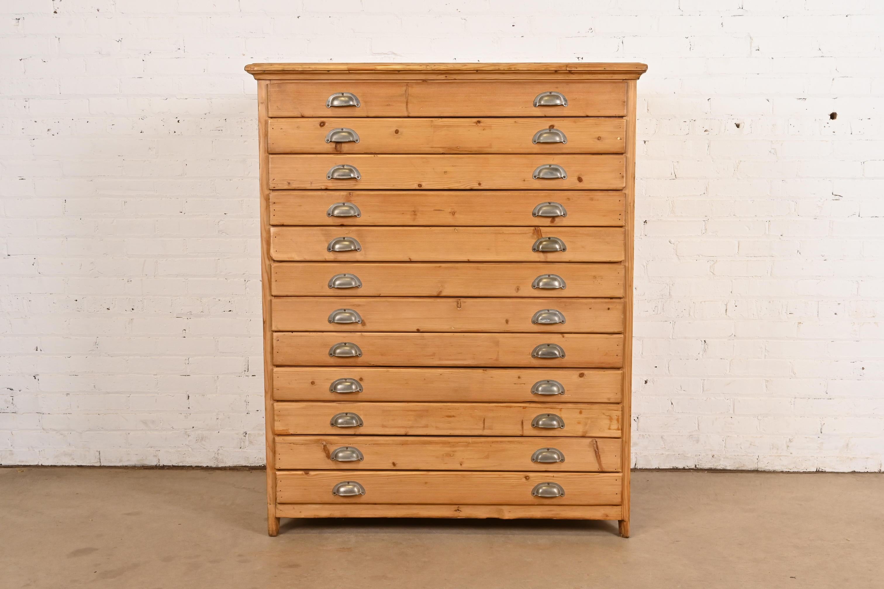 Arts and Crafts Antique Arts & Crafts English Pine 12-Drawer Architect's Blueprint File Cabinet For Sale