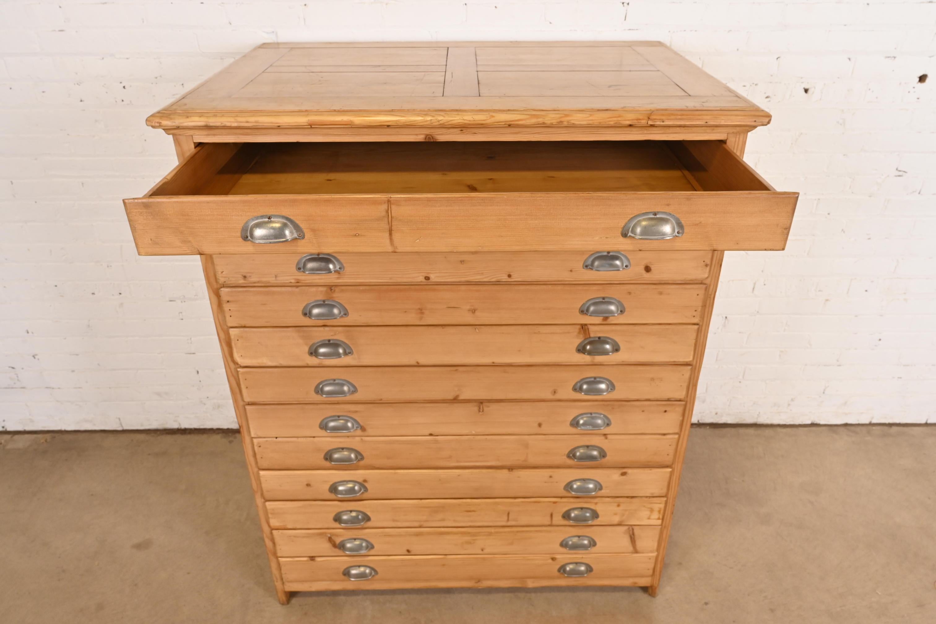 Antique Arts & Crafts English Pine 12-Drawer Architect's Blueprint File Cabinet For Sale 2