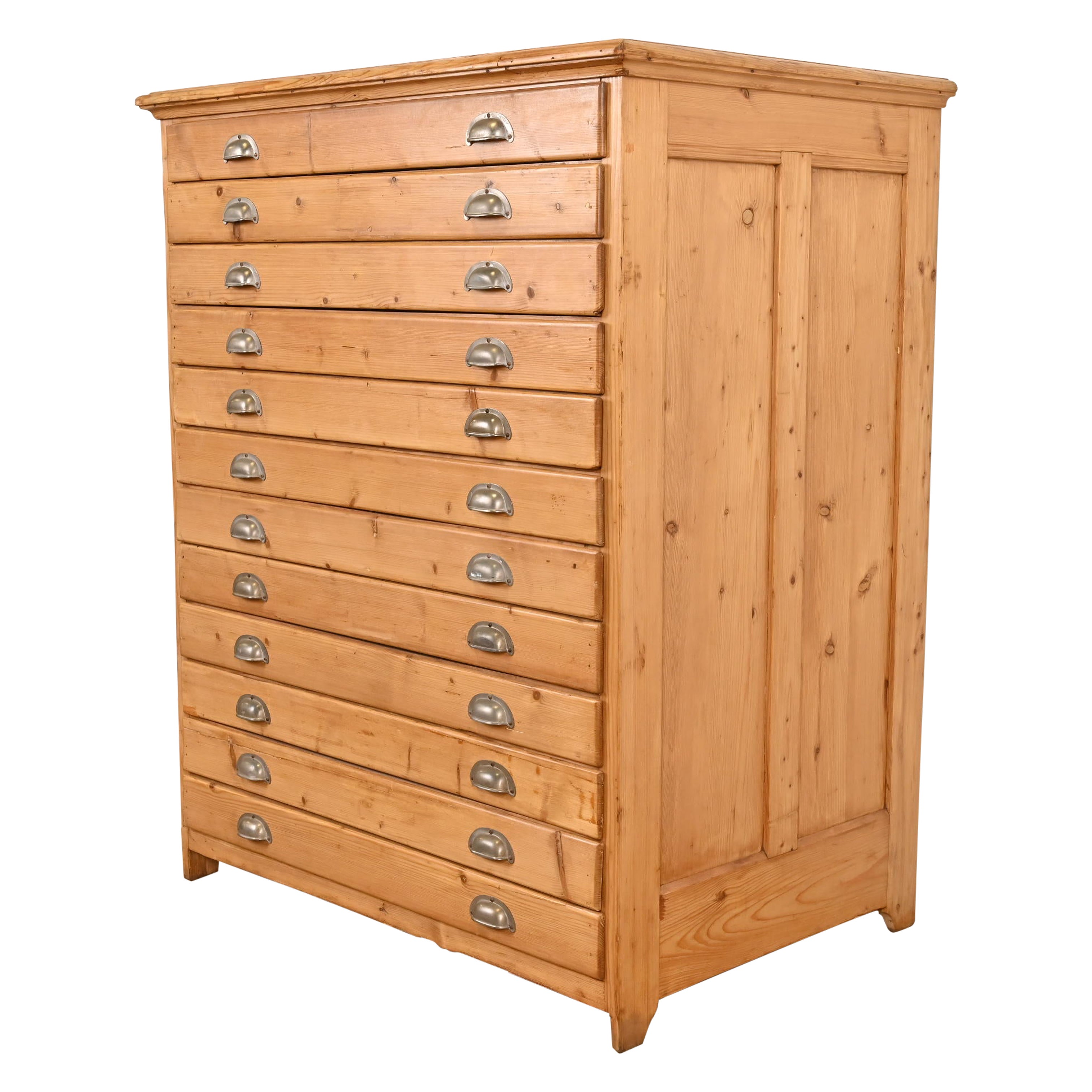 Antique Arts & Crafts English Pine 12-Drawer Architect's Blueprint File Cabinet For Sale