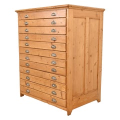 Used Arts & Crafts English Pine 12-Drawer Architect's Blueprint File Cabinet