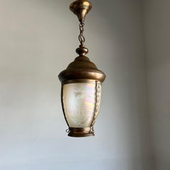 Wonderfuf Arts & Crafts Engraved Glass Brass Stairwell or Hall Way Pendant Light