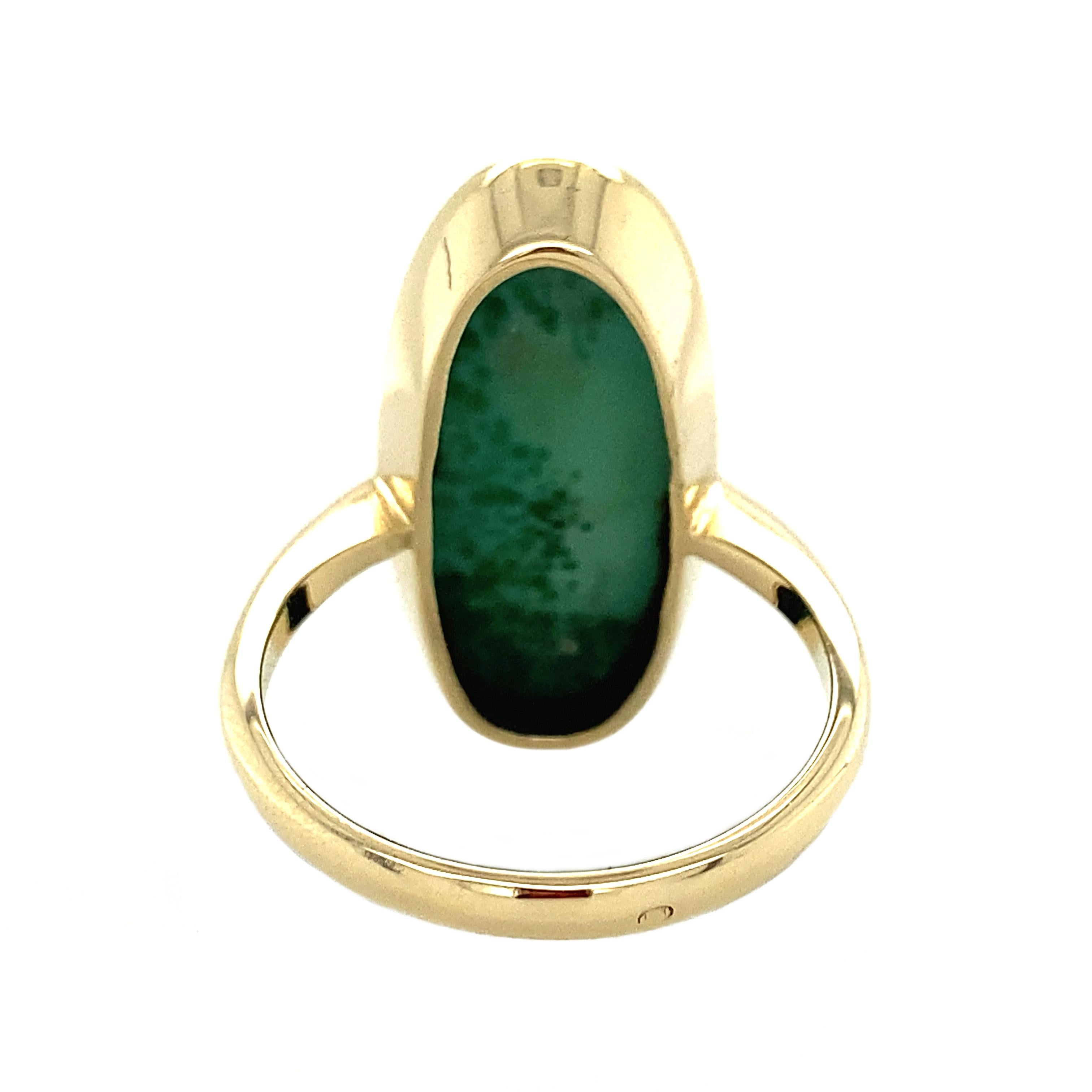Antiguo Anillo de Cabujón de Amazonita de la Era de las Artes y Oficios, Hecho a Mano en Oro Amarillo de 14K en Bueno estado para la venta en AMSTERDAM, NL