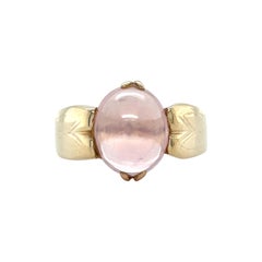 Antique Arts & Crafts Era Star Rose Quartz 14 Karat Yellow Gold Ring