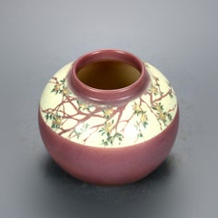 Antique Arts & Crafts ET Hurley, Rookwood Floral Banded Pottery Chunk Vase 1914