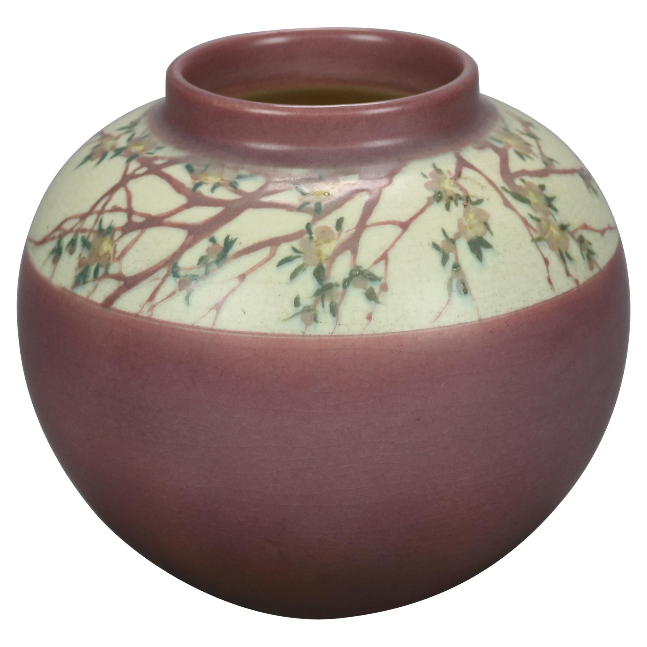 Antique Arts & Crafts ET Hurley, Rookwood Floral Banded Pottery Chunk Vase 1914
