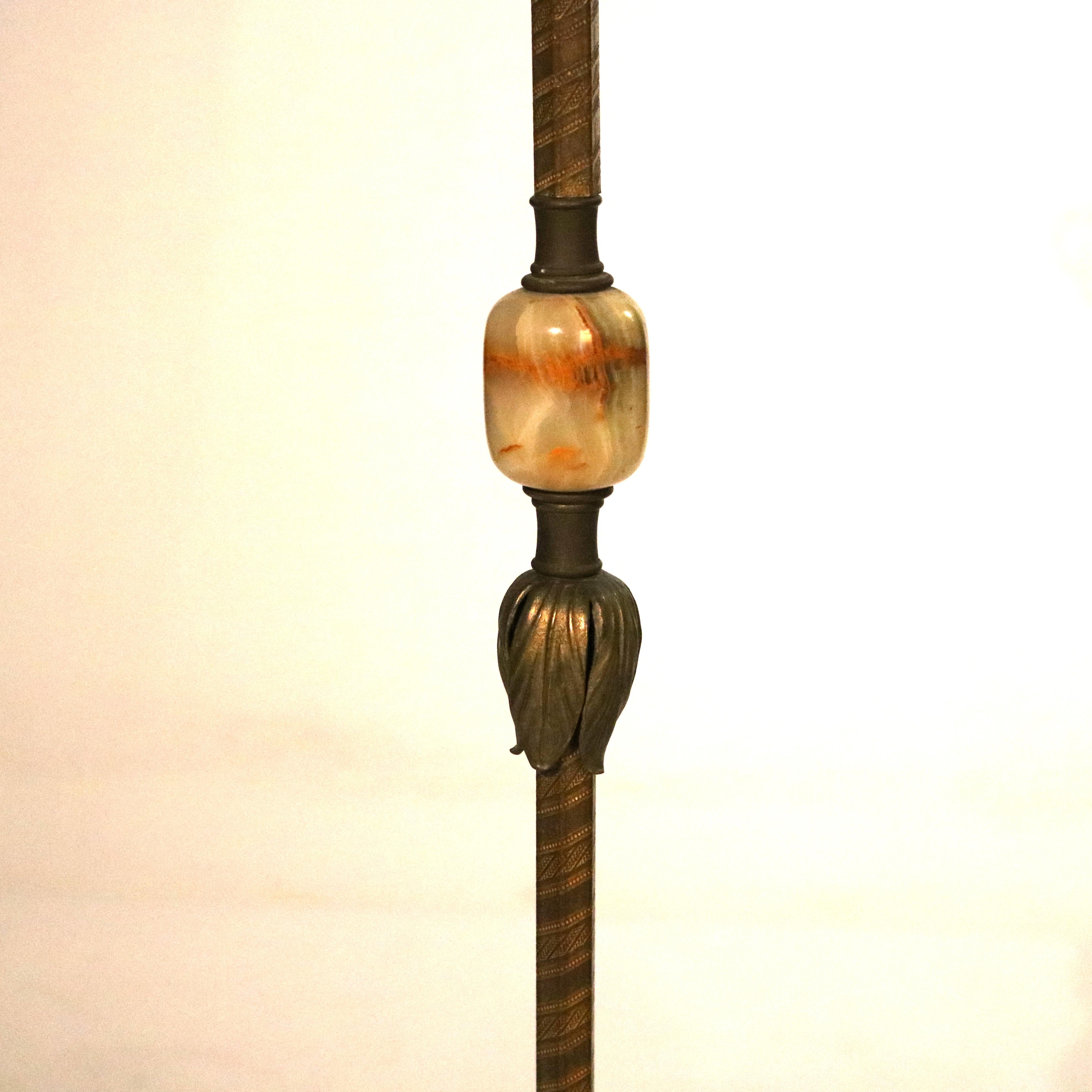 Antique Arts & Crafts Figural Rembrandt Gilt Metal & Onyx Floor Lamp c1920  5