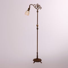 Antique Arts & Crafts Figural Rembrandt Gilt Metal & Onyx Floor Lamp c1920