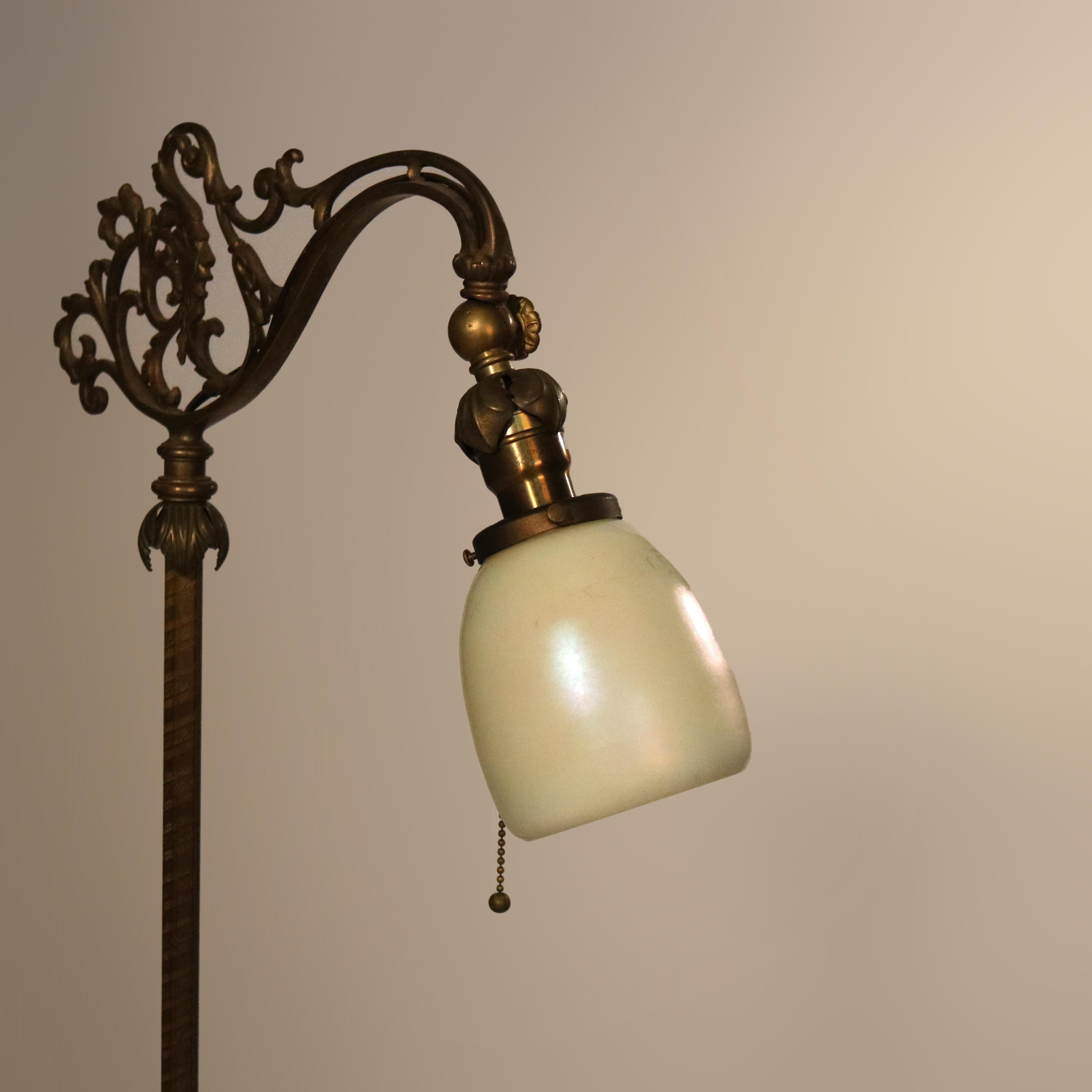 American Antique Arts & Crafts Figural Rembrandt Gilt Metal & Onyx Floor Lamp c1920 