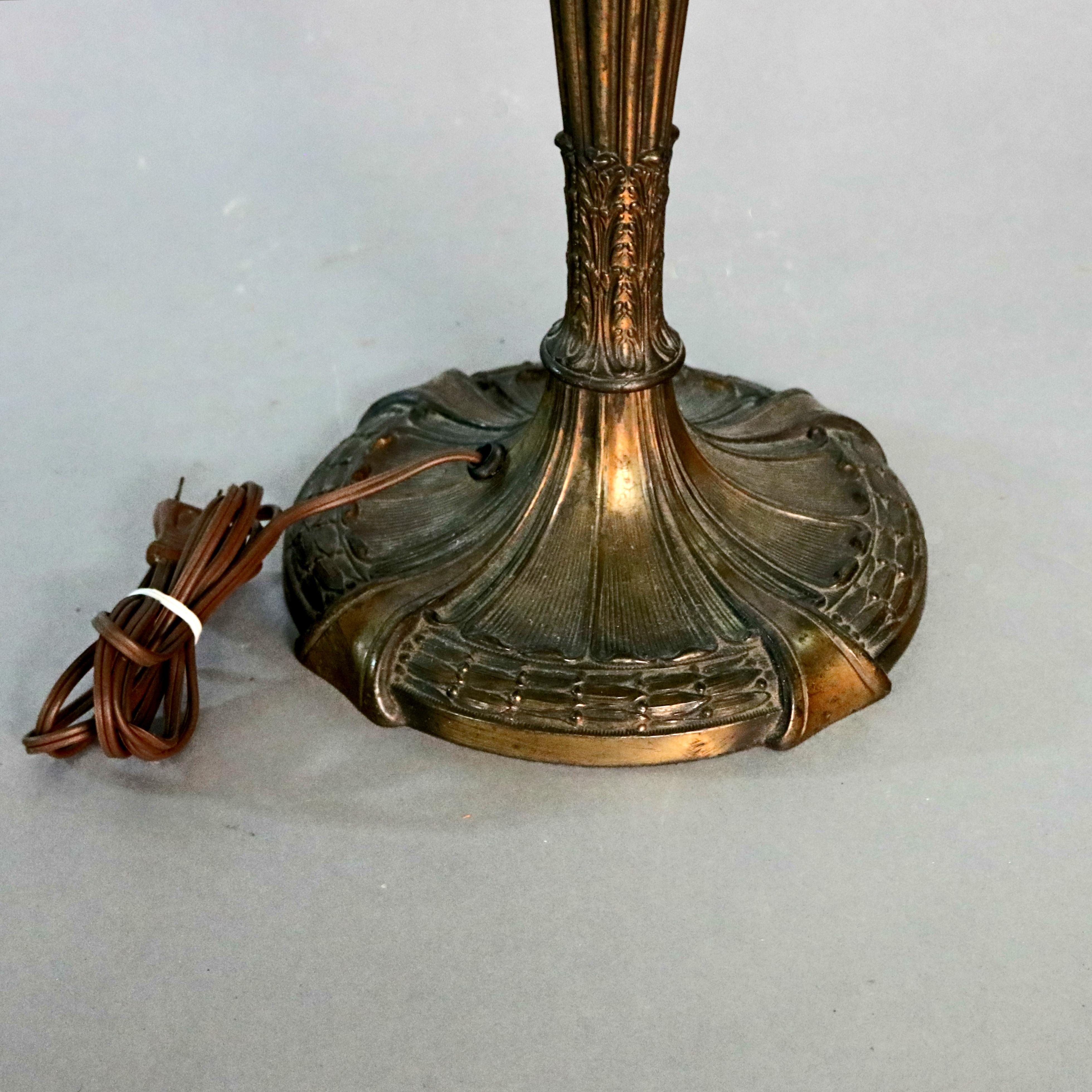 American Antique Arts & Crafts Filigree Slag Glass Lamp by Royal Co., circa 1920
