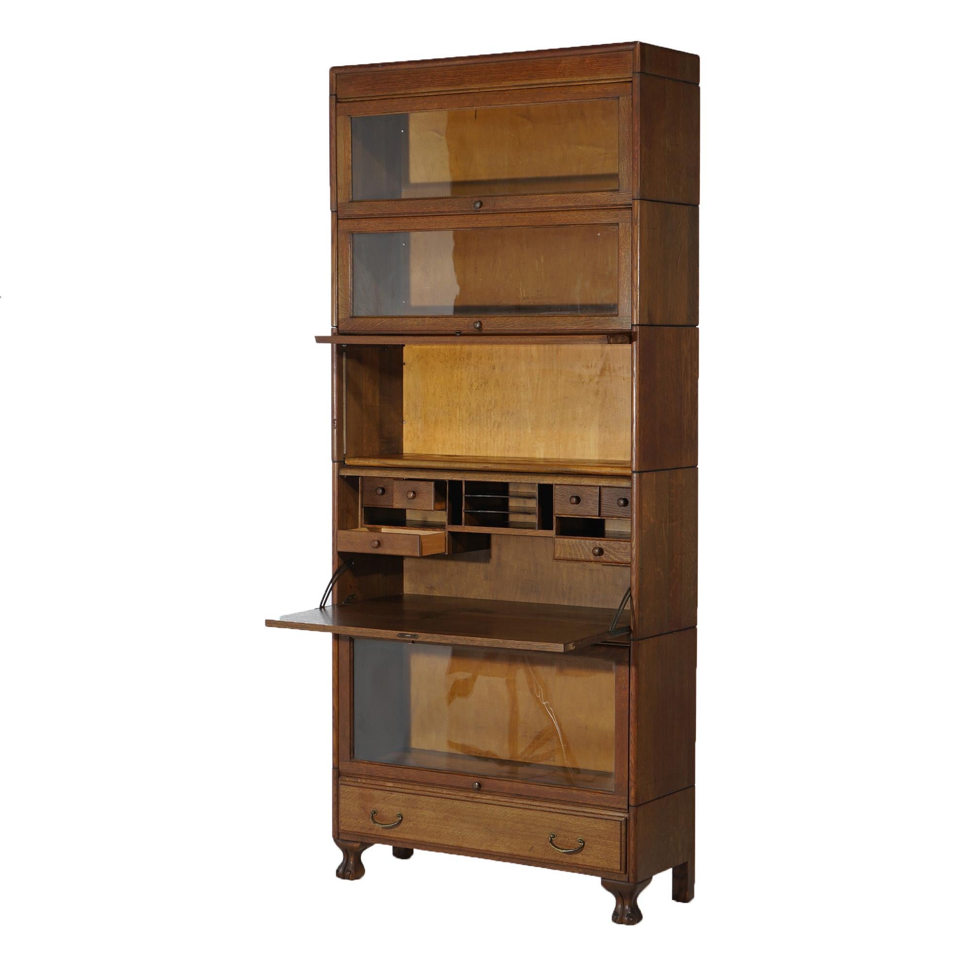 Antique Arts &Crafts Five-Stack Oak Barrister Bookcase Secretary C1910 For Sale 4