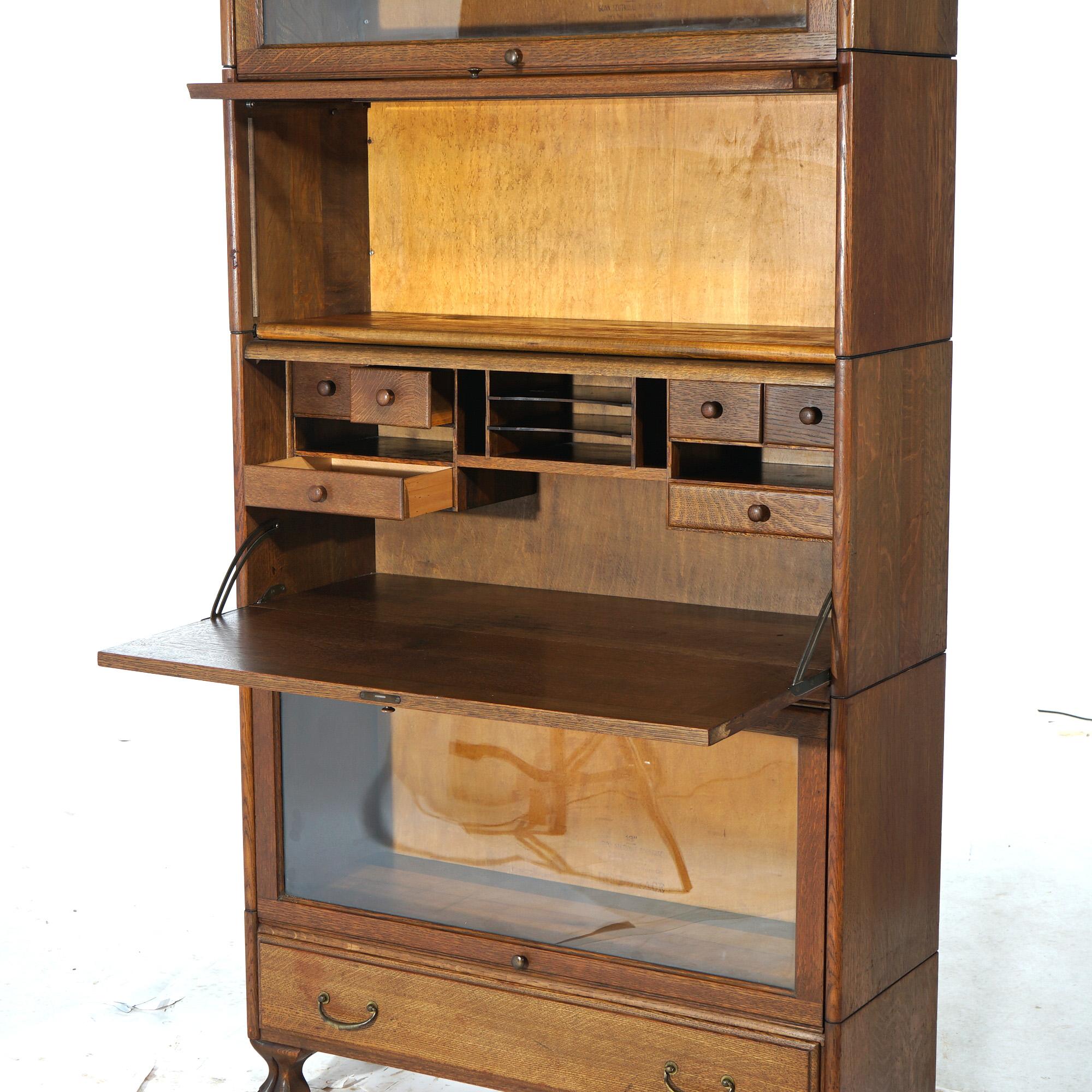 Antique Arts &Crafts Five-Stack Oak Barrister Bookcase Secretary C1910 For Sale 4
