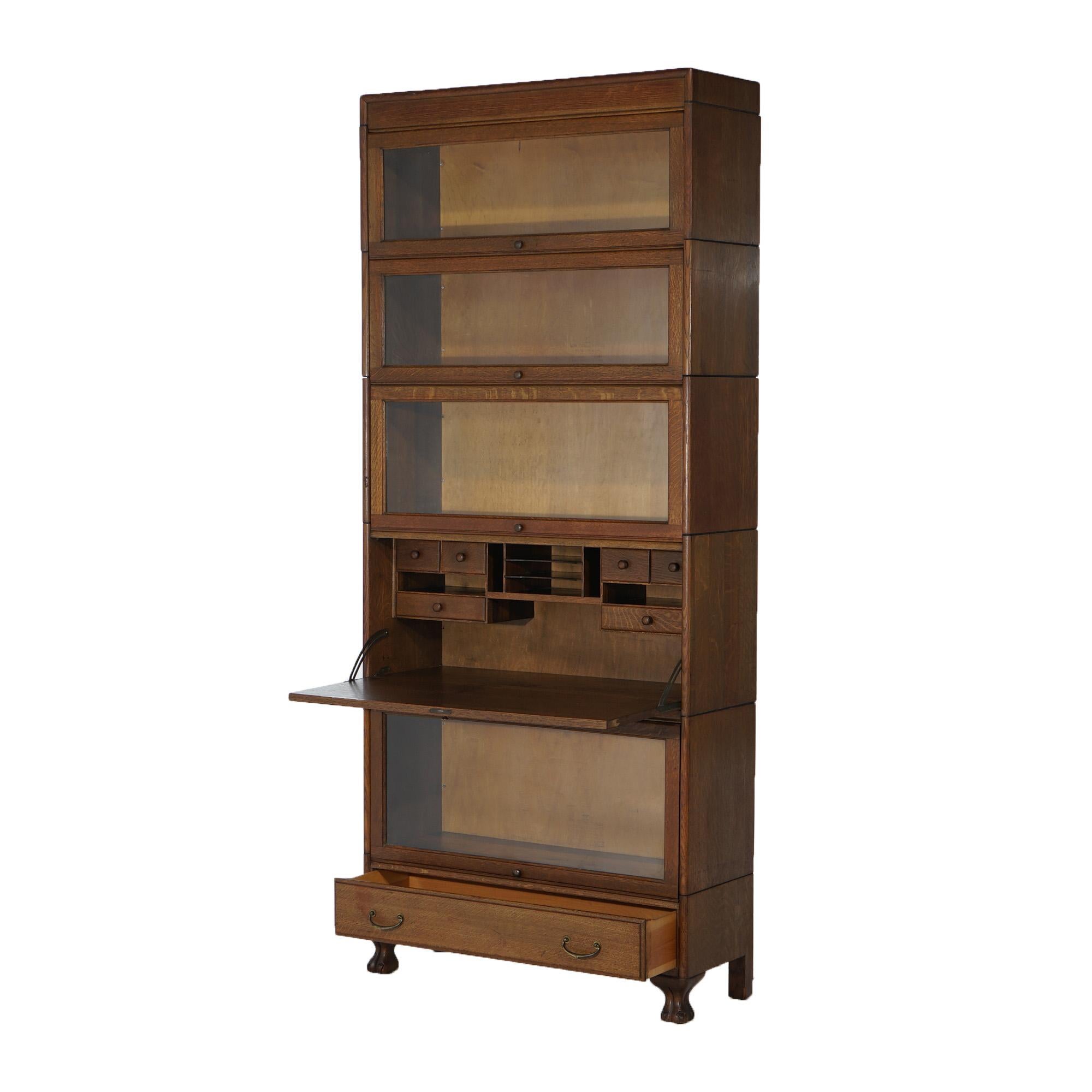 Antique Arts &Crafts Five-Stack Oak Barrister Bookcase Secretary C1910 For Sale 9