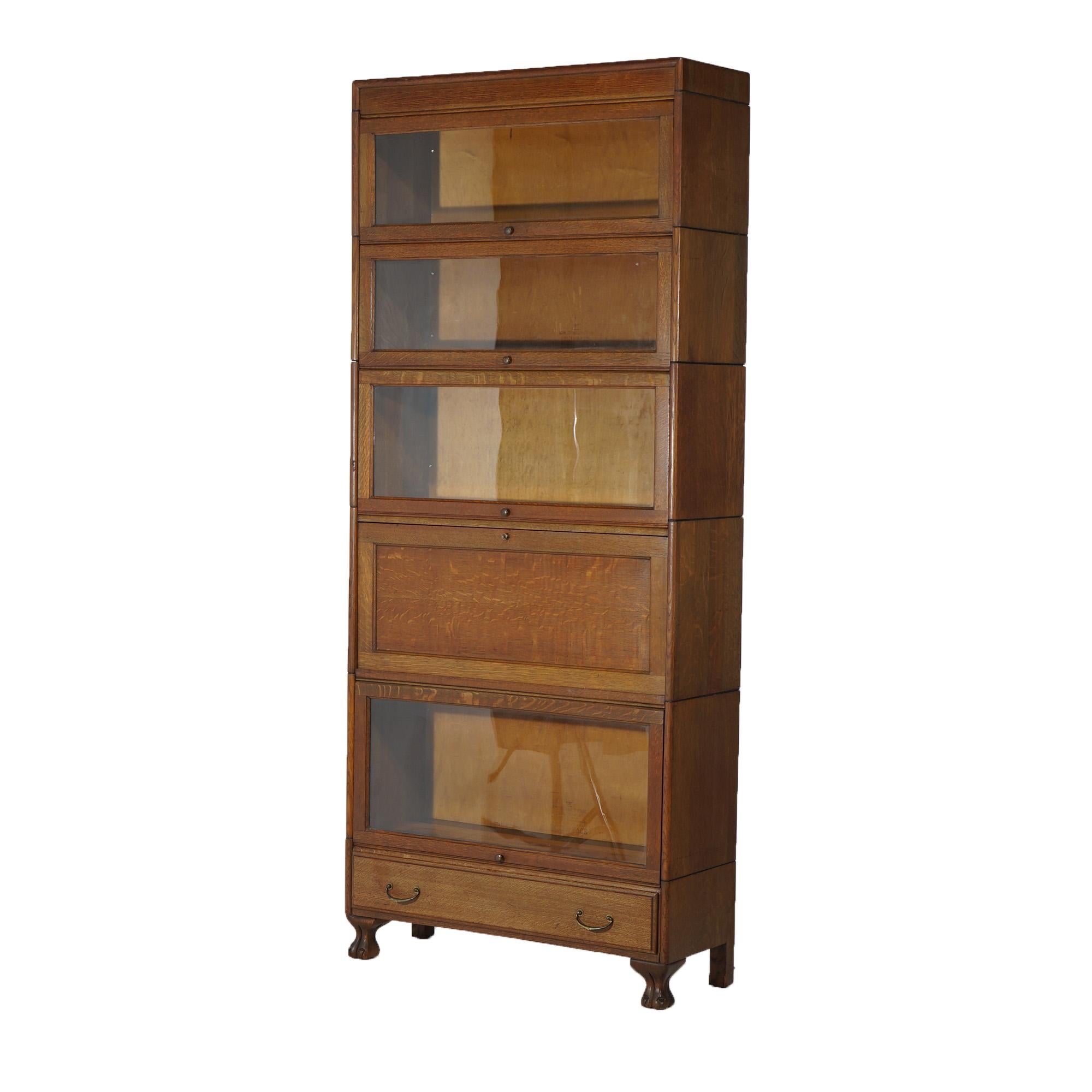 Arts and Crafts Antique Arts &Crafts Five-Stack Oak Barrister Bookcase Secretary C1910 For Sale