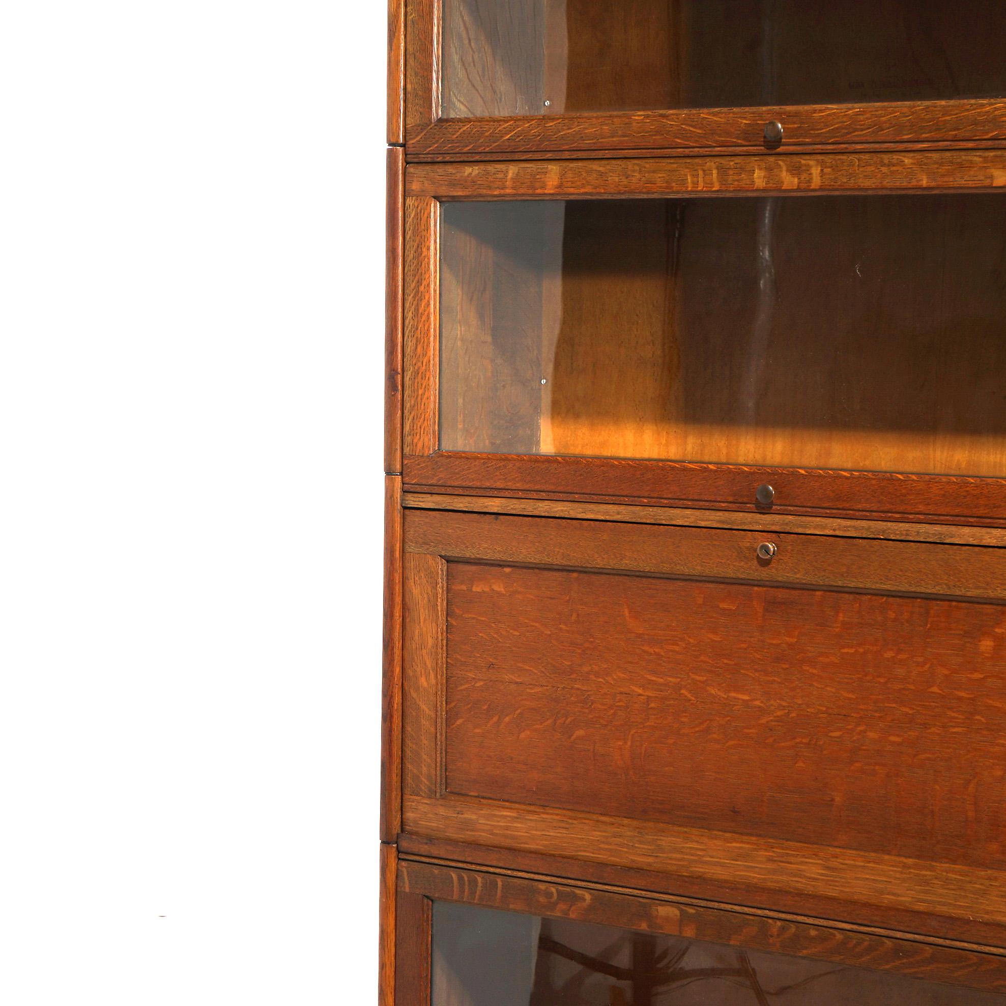 Antique Arts &Crafts Five-Stack Oak Barrister Bookcase Secretary C1910 In Good Condition For Sale In Big Flats, NY