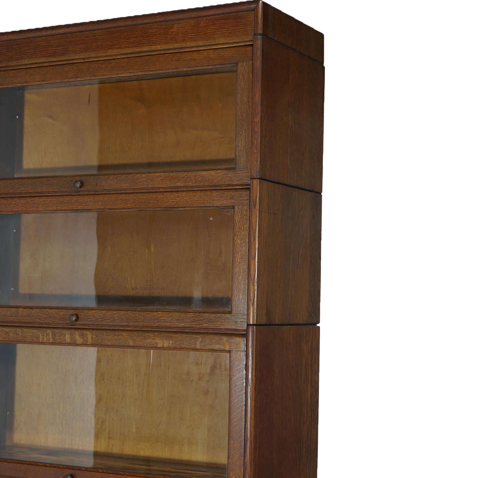 Glass Antique Arts &Crafts Five-Stack Oak Barrister Bookcase Secretary C1910 For Sale