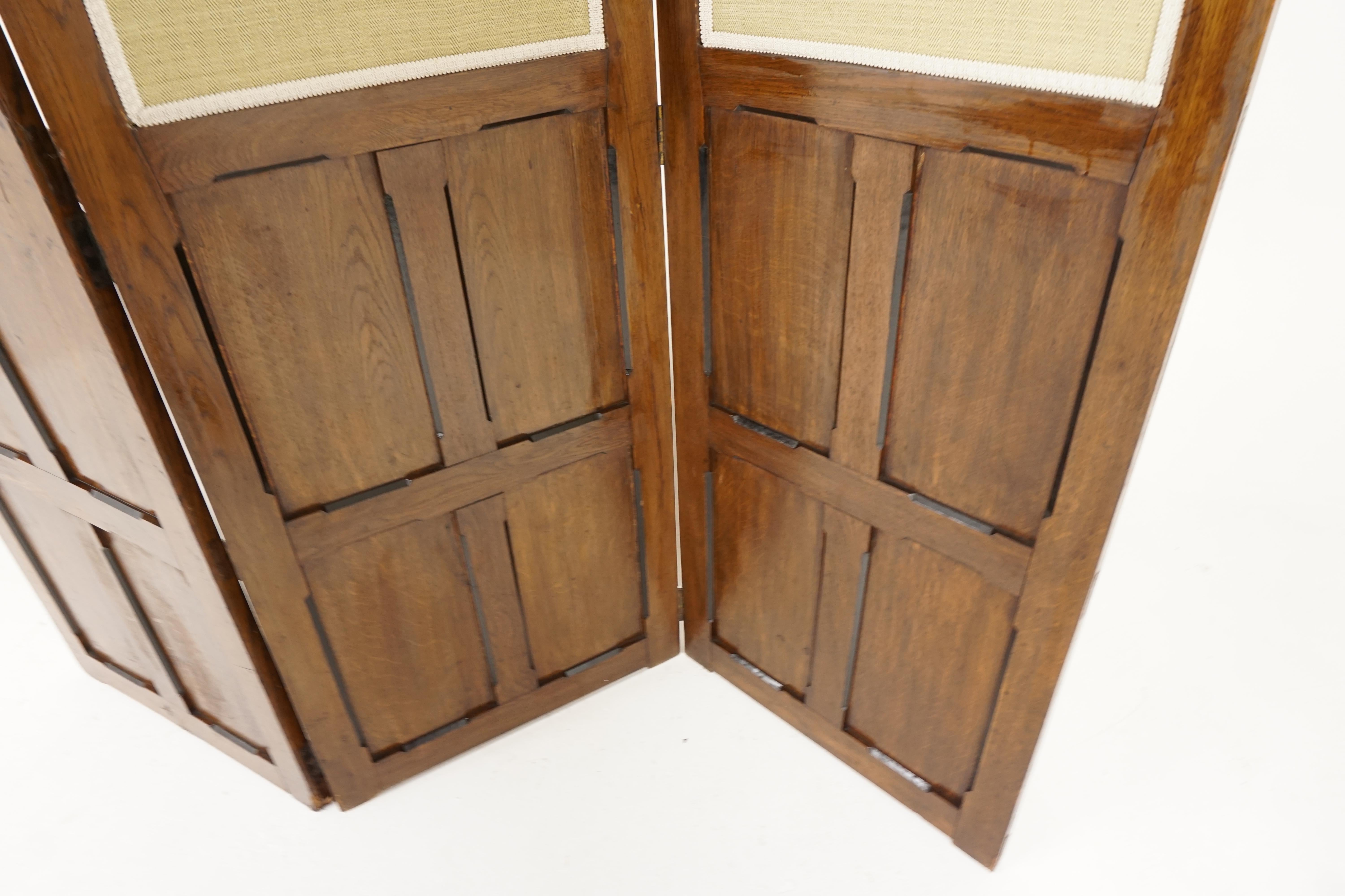 Antique Arts & Crafts Folding Screen, Room Divider, 3 Fold, Scotland 1900 In Good Condition In Vancouver, BC