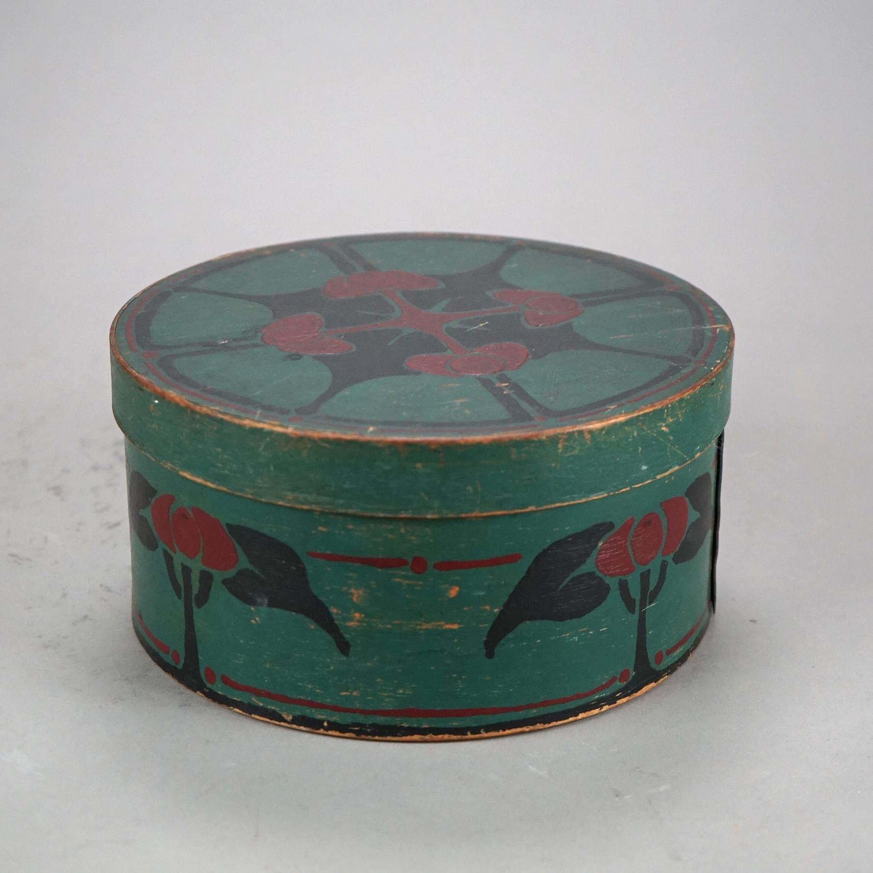 Arts and Crafts Antique Arts & Crafts Folk Art Painted Pantry Box with Stylized Flowers 19thC