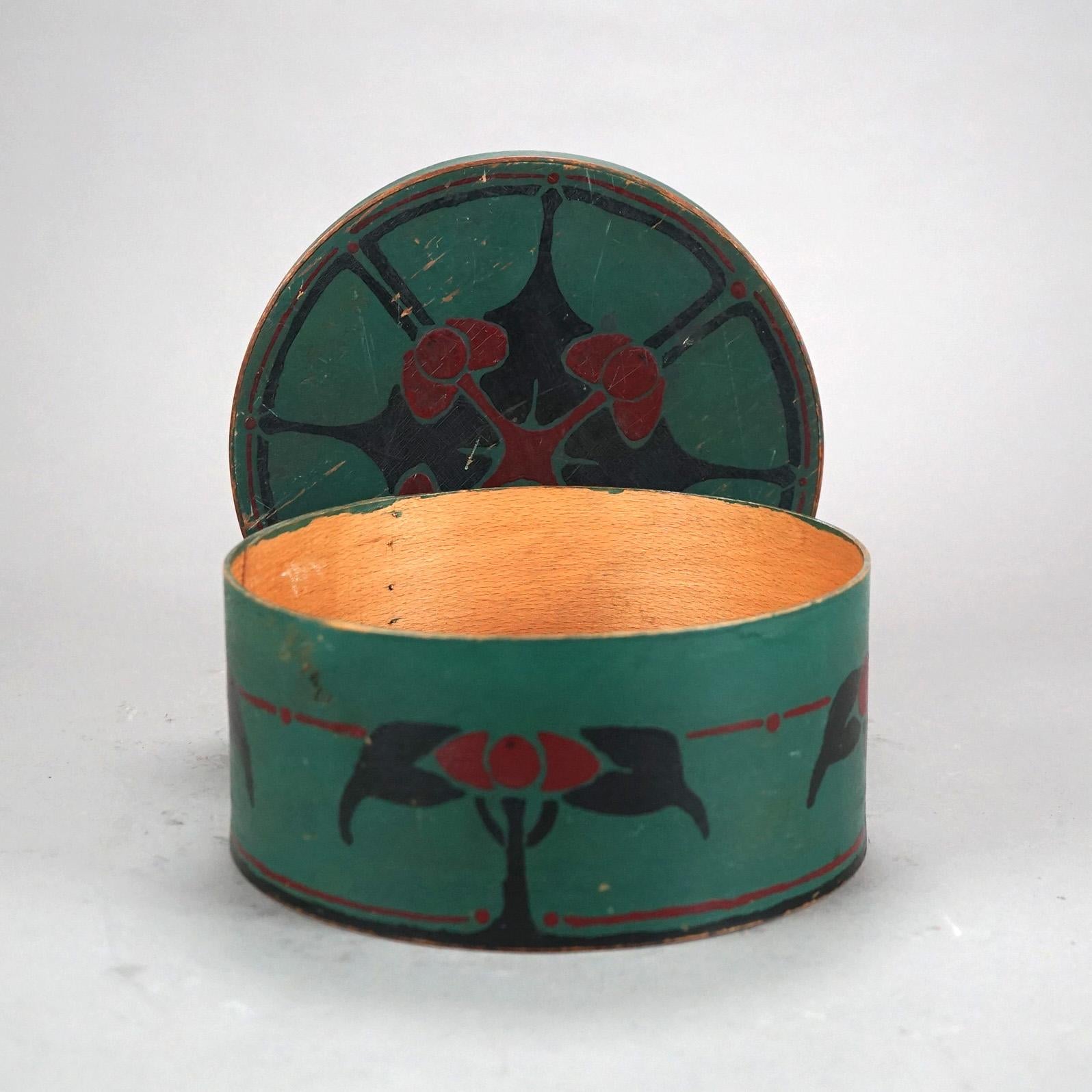 Antique Arts & Crafts Folk Art Painted Pantry Box with Stylized Flowers 19thC In Good Condition In Big Flats, NY