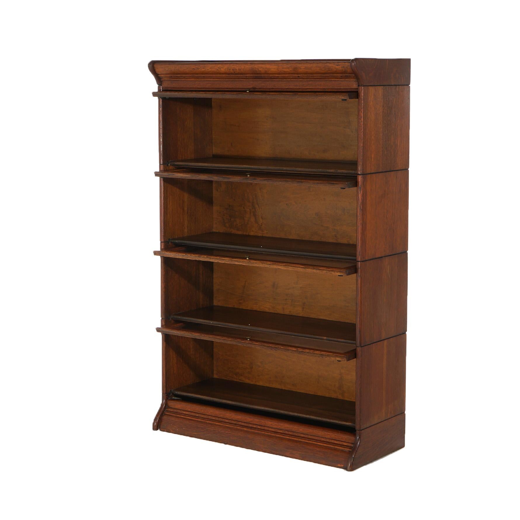 ***Ask About Reduced In-House Delivery Rates - Reliable Professional Service & Fully Insured***

Antique Arts & Crafts Four-Stack Oak Barrister Bookcase with Pull-Out Glass Doors over Ogee Base, C1920

Measures- 53.75''H x 34''W x 14.5''D; Shelves: