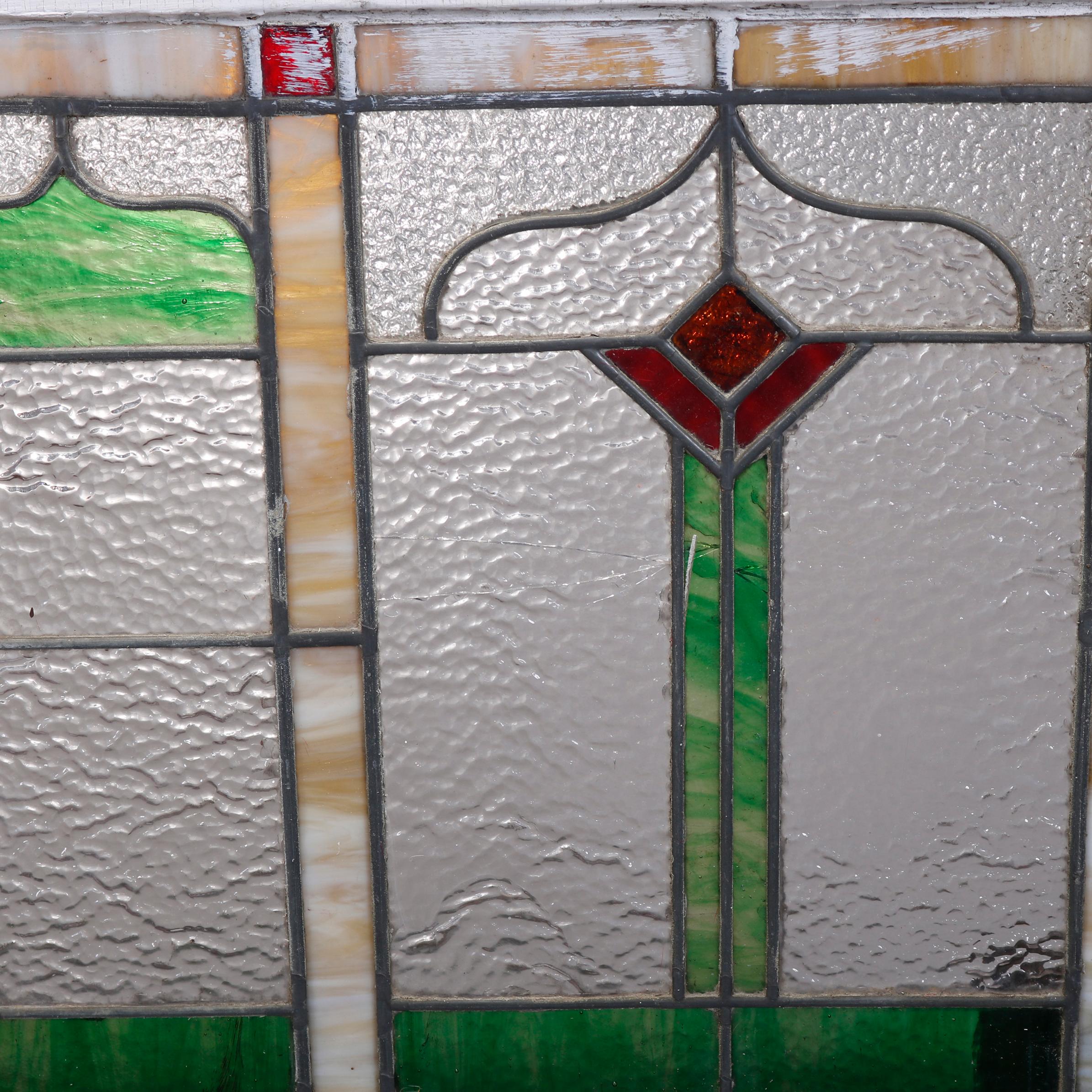 Arts and Crafts Antique Arts & Crafts Frank Lloyd Wright School Leaded Glass Window, circa 1910