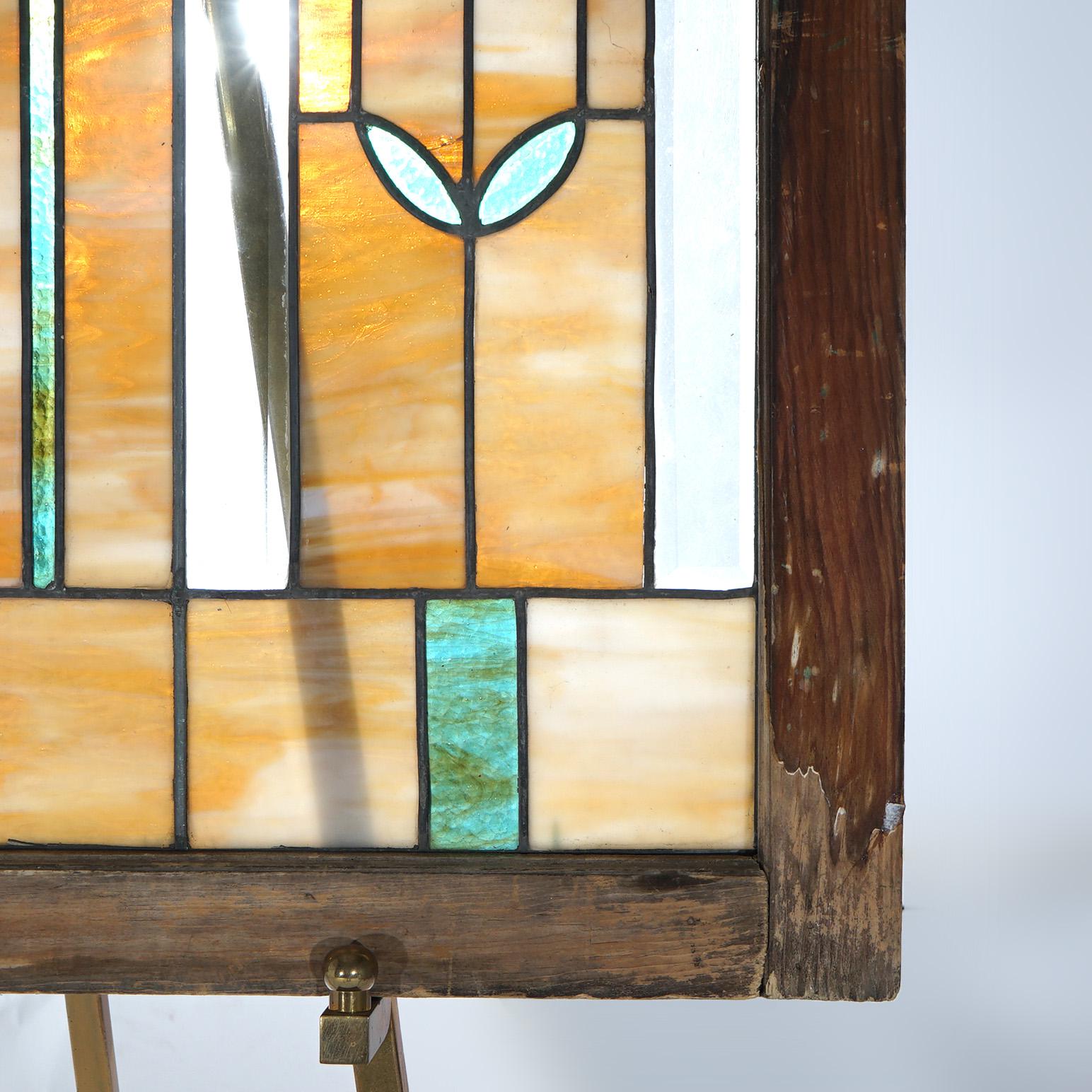 Antique Arts & Crafts Frank Lloyd Wright School Leaded Stained Glass Window 1