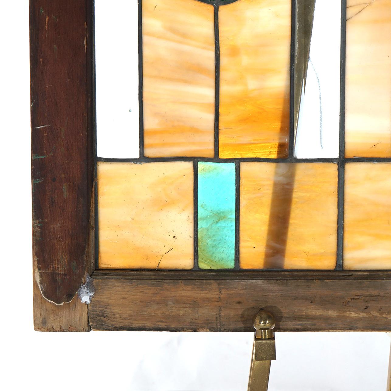 Antique Arts & Crafts Frank Lloyd Wright School Leaded Stained Glass Window 2