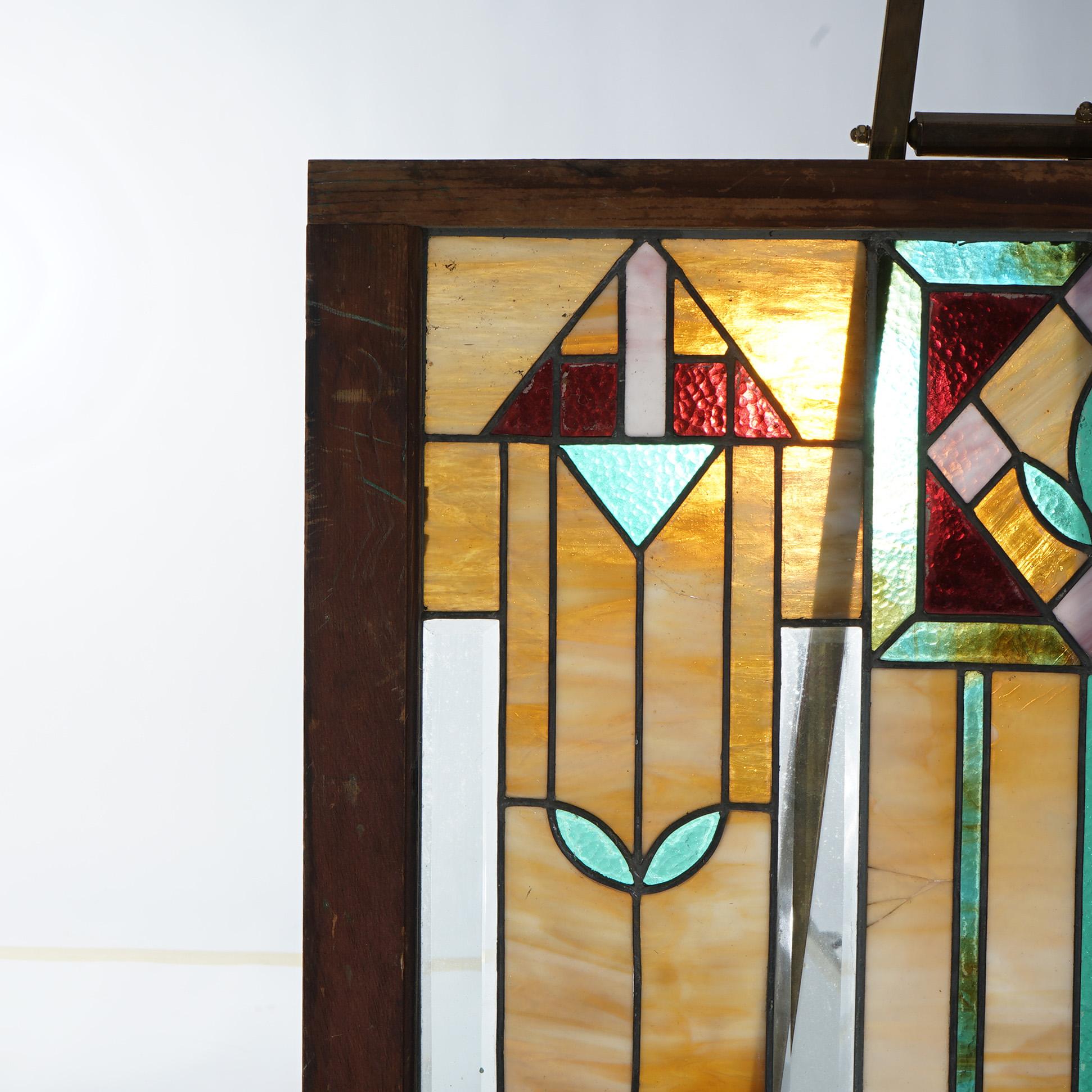 Antique Arts & Crafts Frank Lloyd Wright School Leaded Stained Glass Window 3