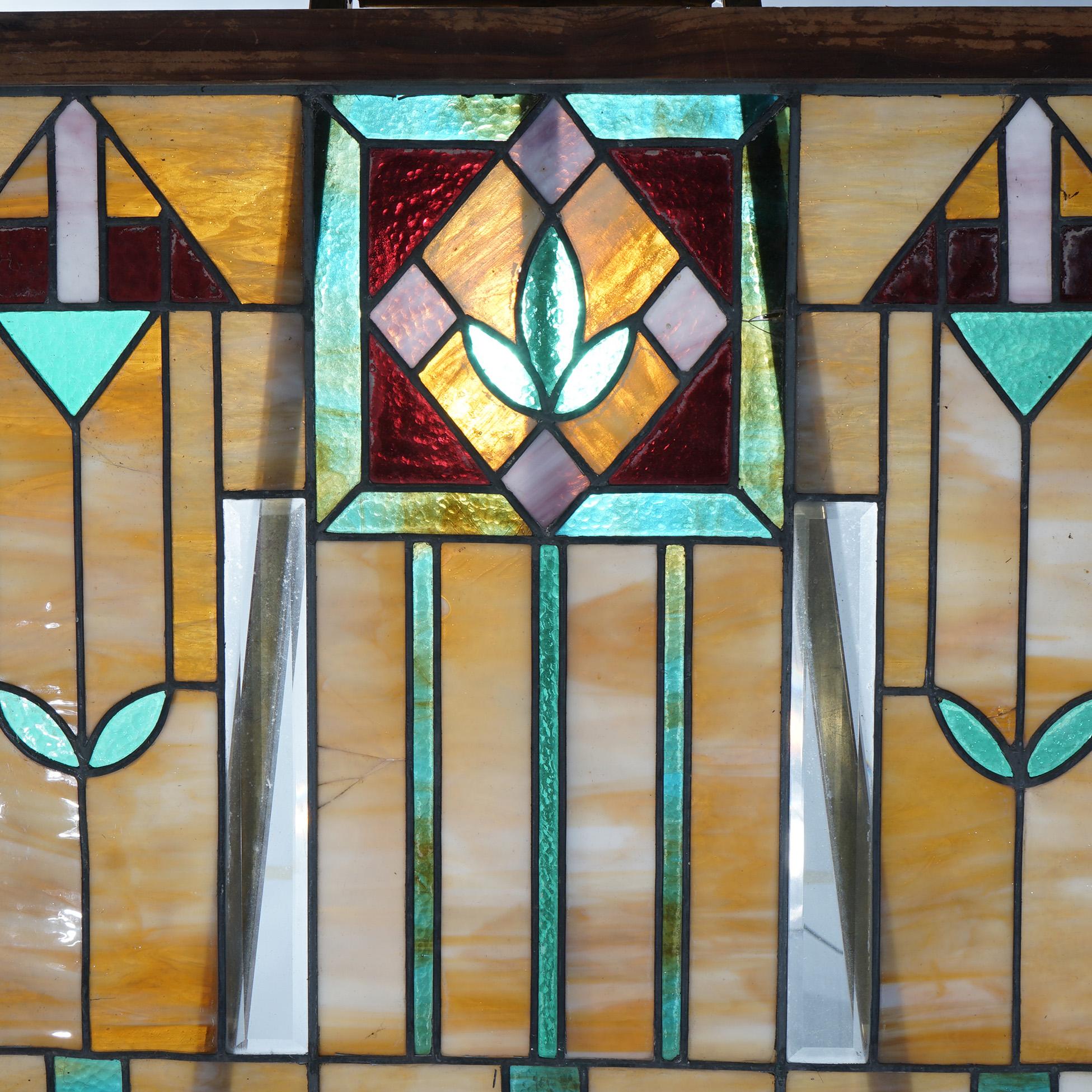 Antique Arts & Crafts Frank Lloyd Wright School Leaded Stained Glass Window 4
