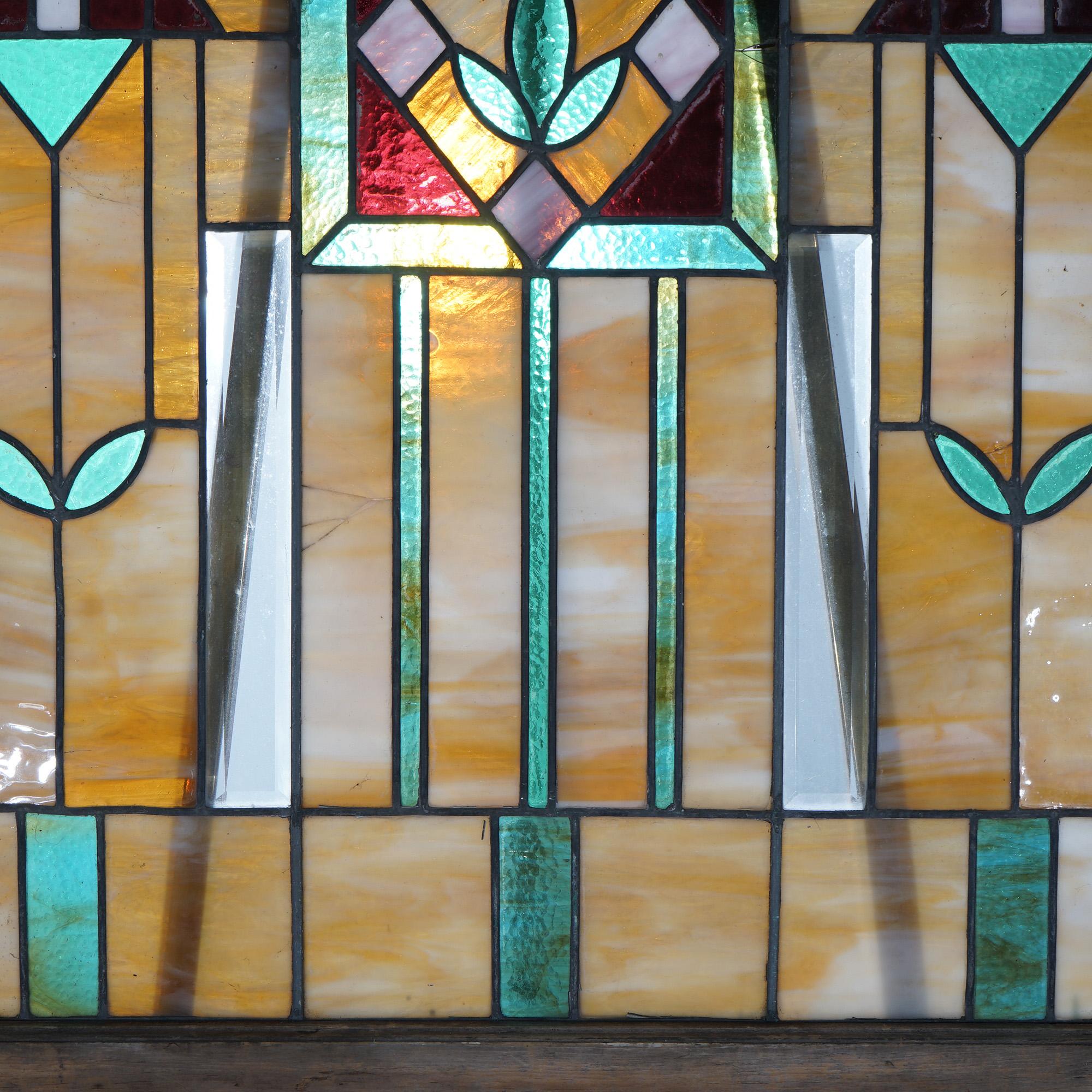 Antique Arts & Crafts Frank Lloyd Wright School Leaded Stained Glass Window 5