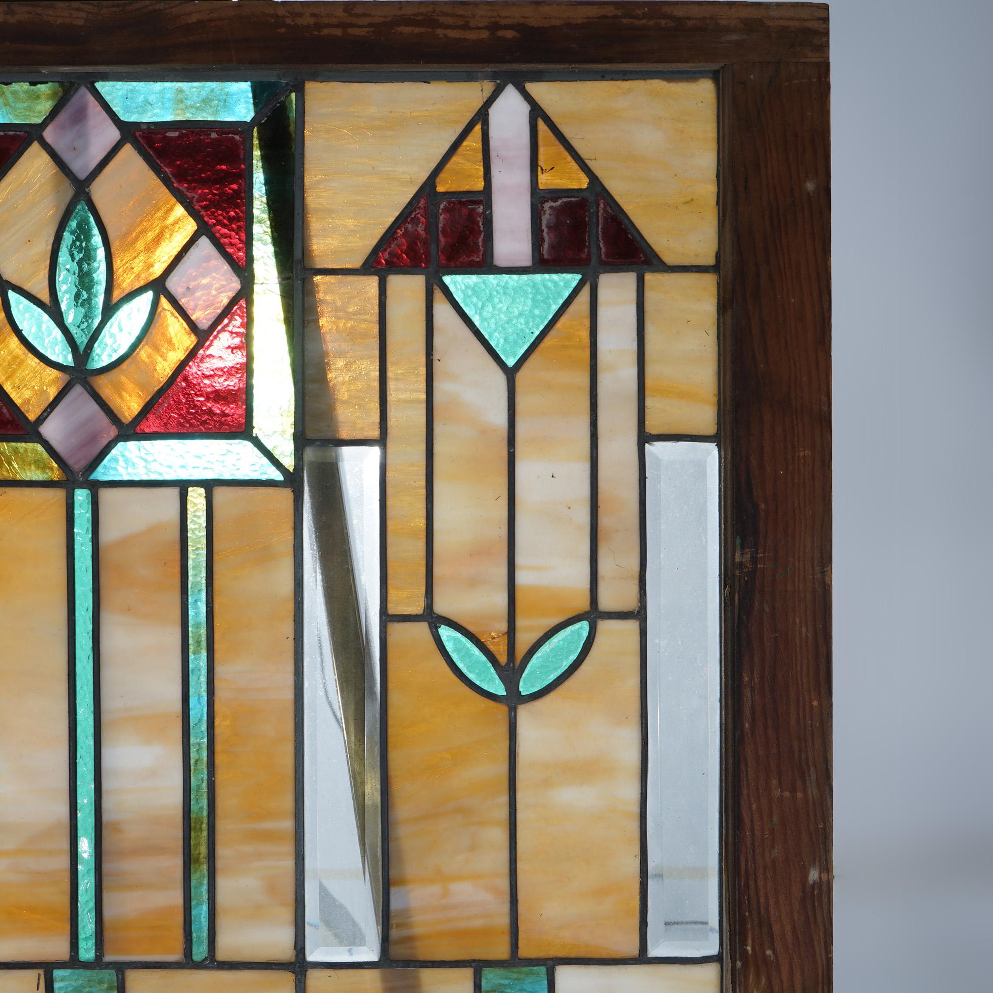 Antique Arts & Crafts Frank Lloyd Wright School Leaded Stained Glass Window 6