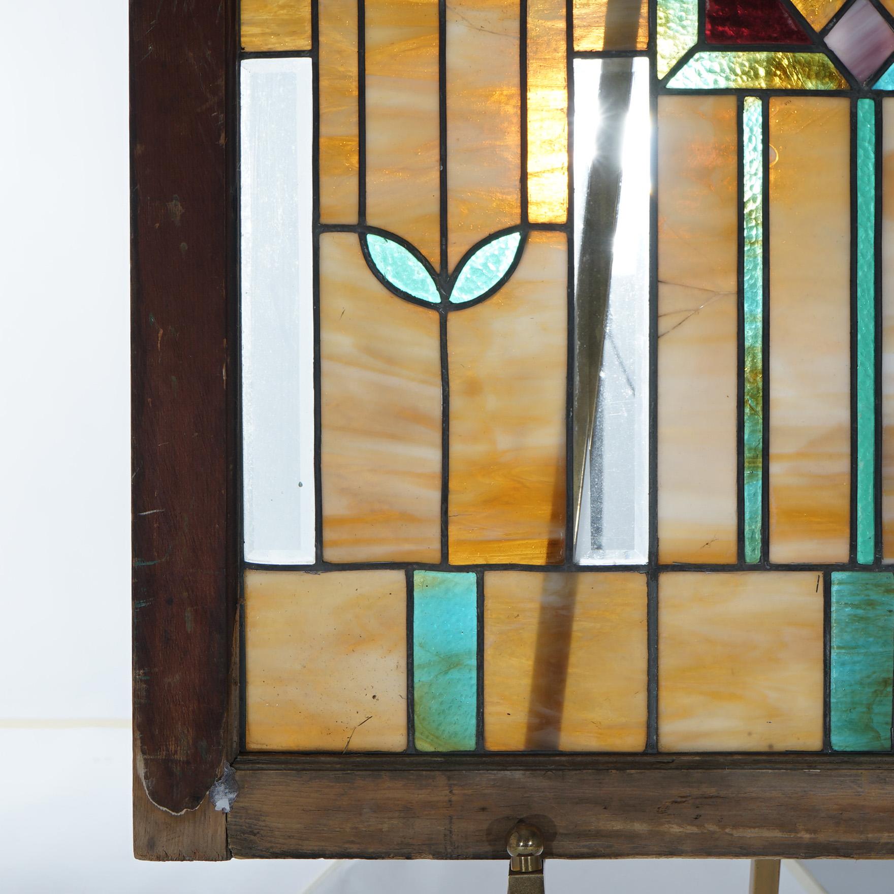Antique Arts & Crafts Frank Lloyd Wright School Leaded Stained Glass Window 7