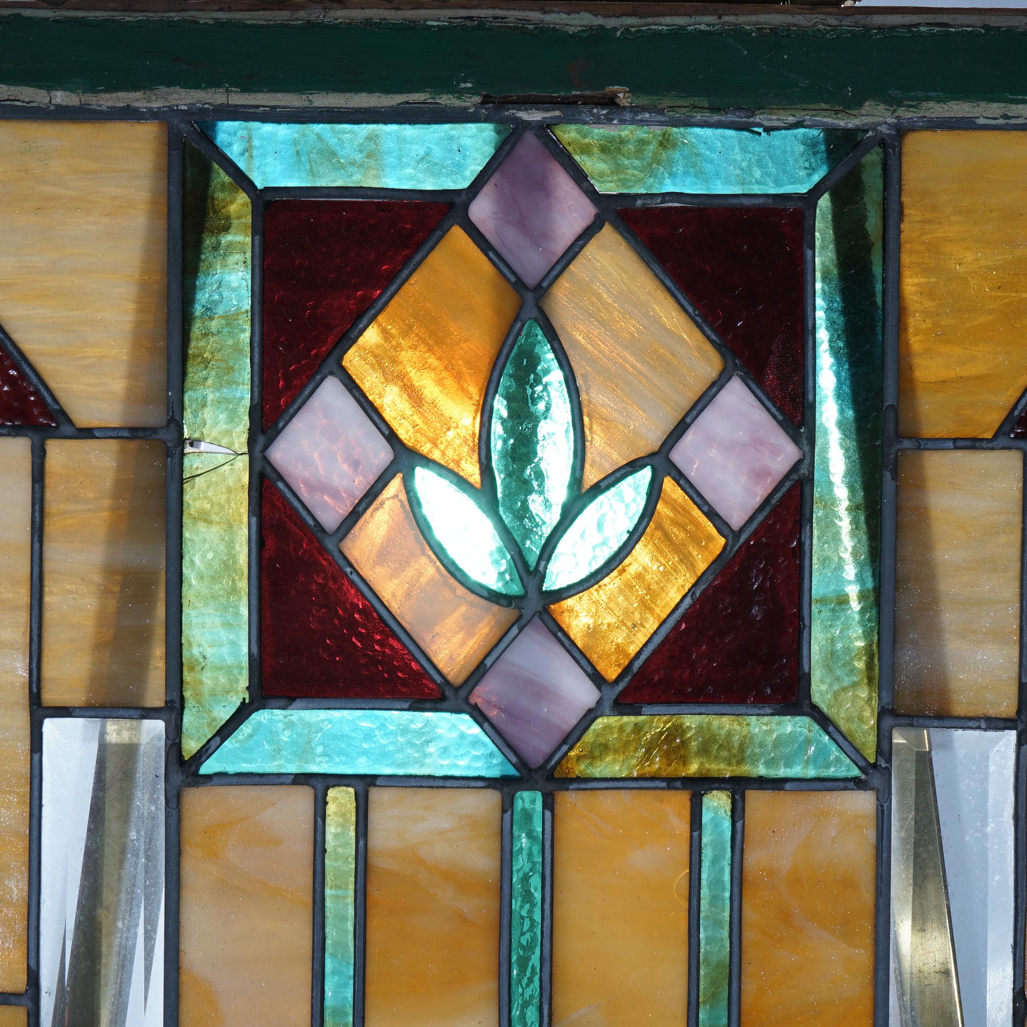 American Antique Arts & Crafts Frank Lloyd Wright School Leaded Stained Glass Window
