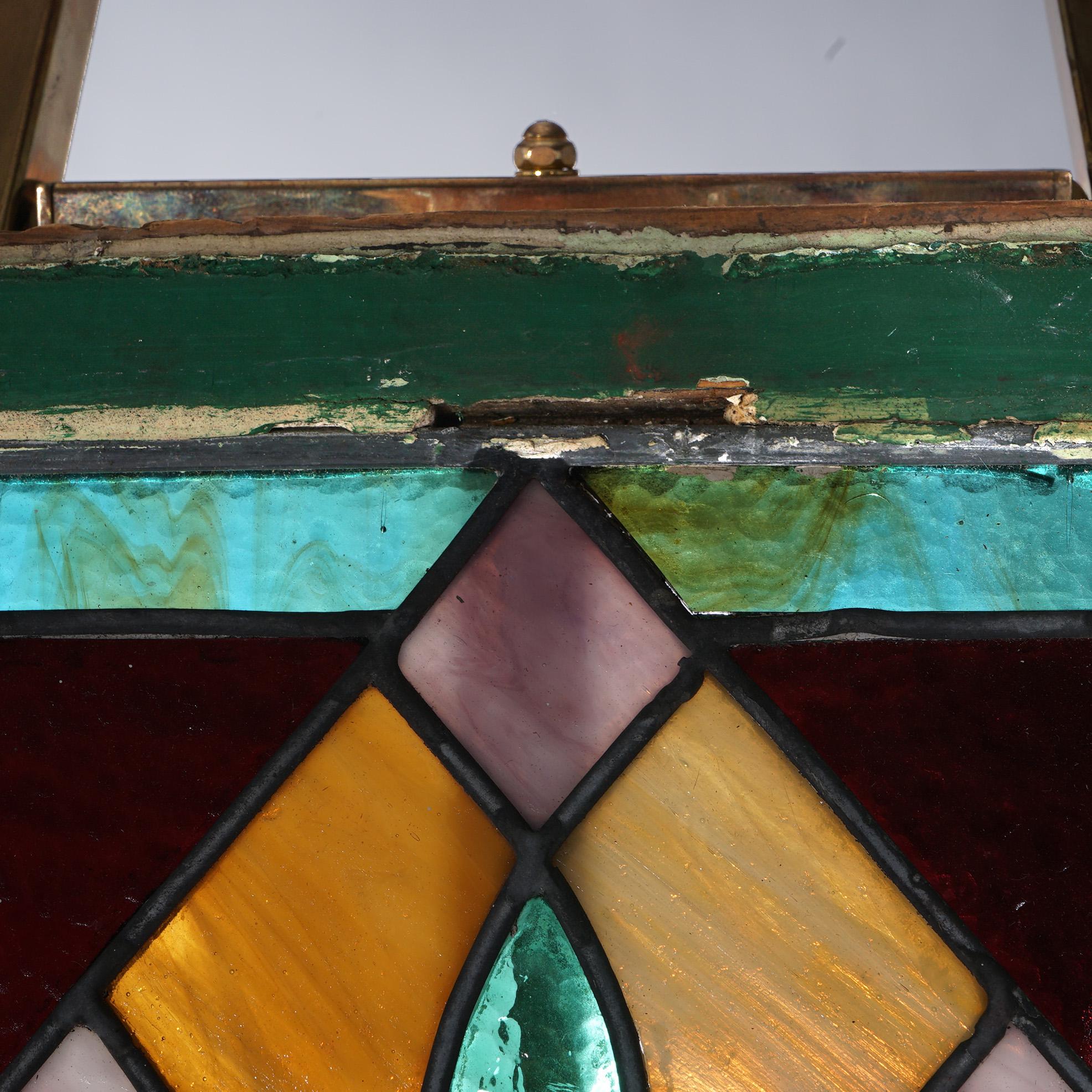 20th Century Antique Arts & Crafts Frank Lloyd Wright School Leaded Stained Glass Window