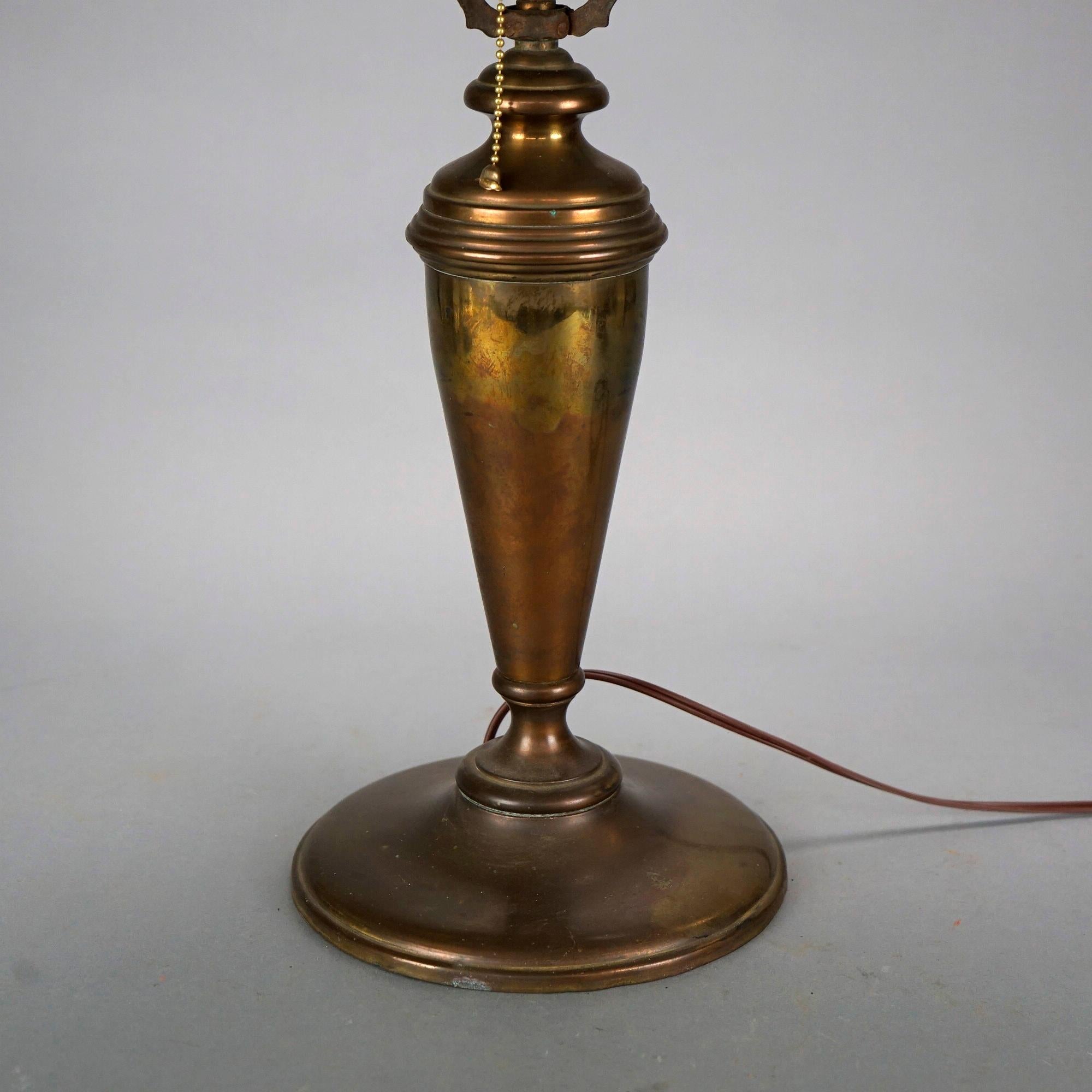 Antique Arts & Crafts Frank Lloyd Wright School Slag Glass Table Lamp C1920 2