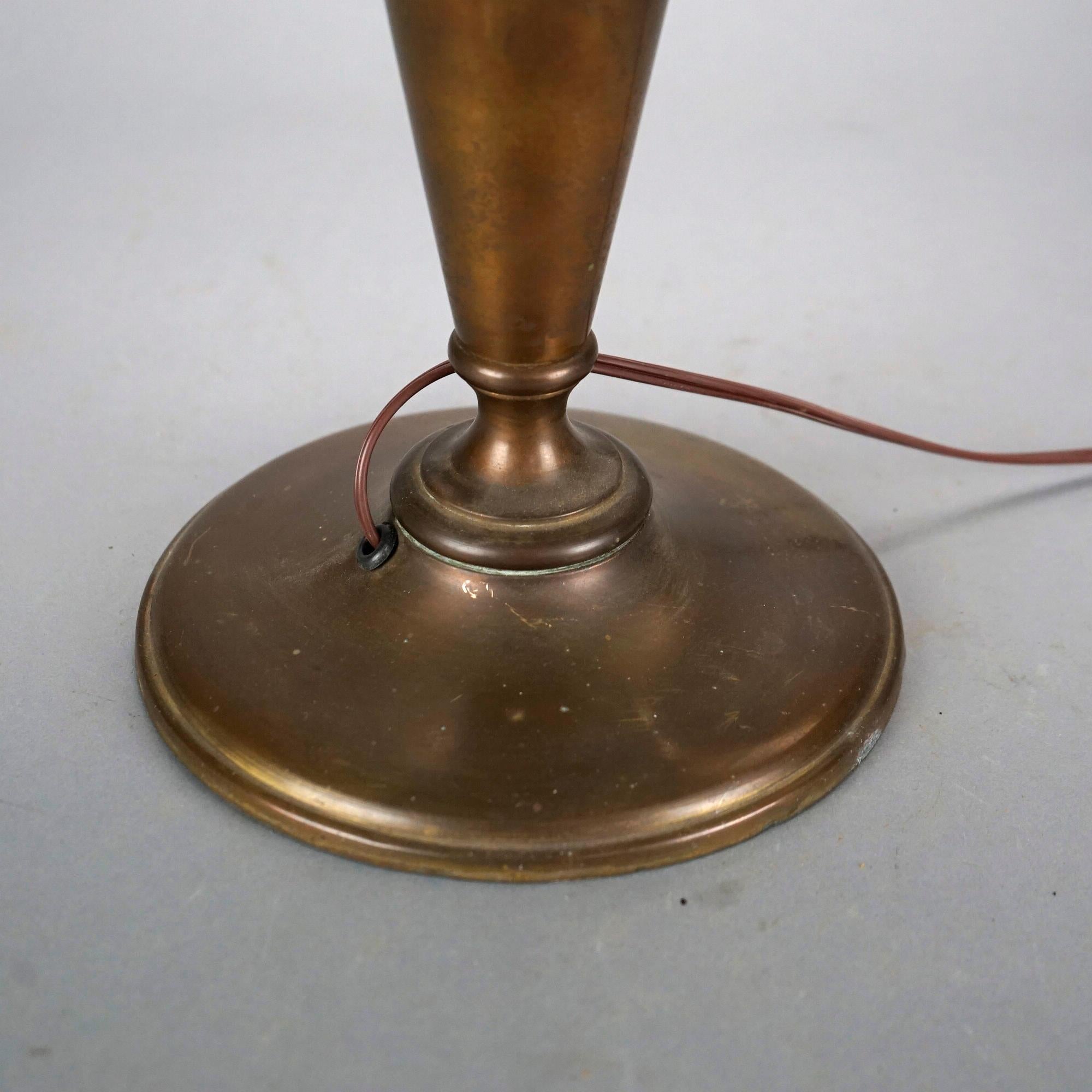 Antique Arts & Crafts Frank Lloyd Wright School Slag Glass Table Lamp C1920 3