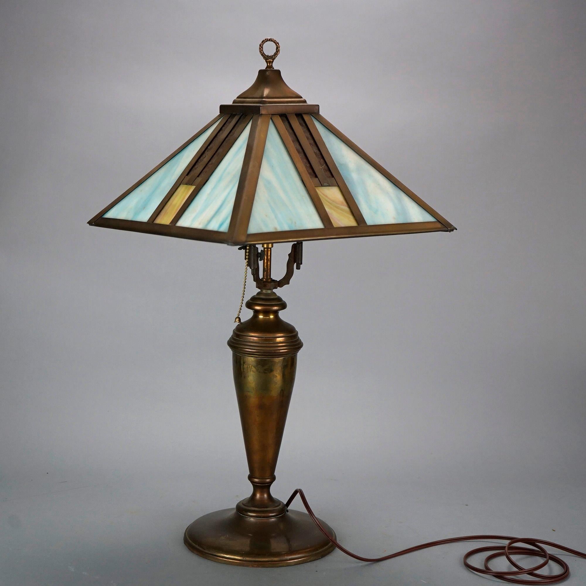 Arts and Crafts Antique Arts & Crafts Frank Lloyd Wright School Slag Glass Table Lamp C1920