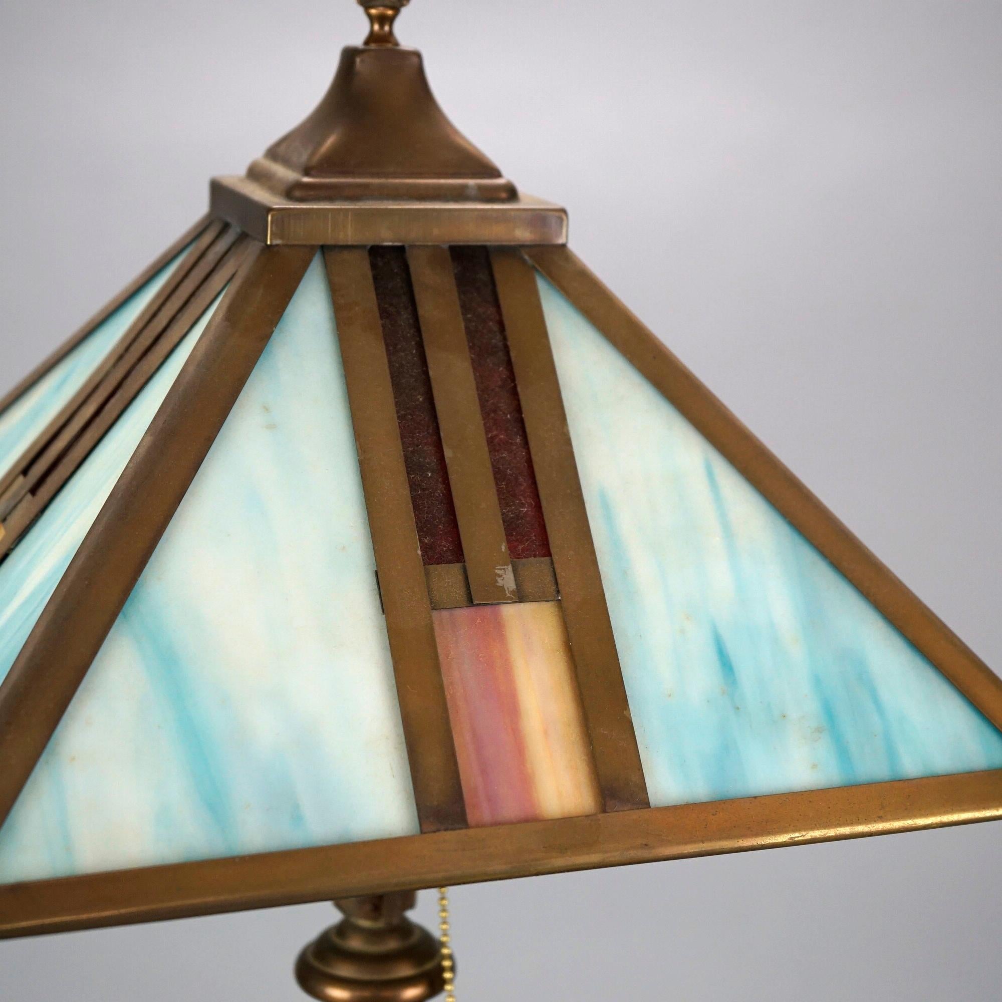 20th Century Antique Arts & Crafts Frank Lloyd Wright School Slag Glass Table Lamp C1920