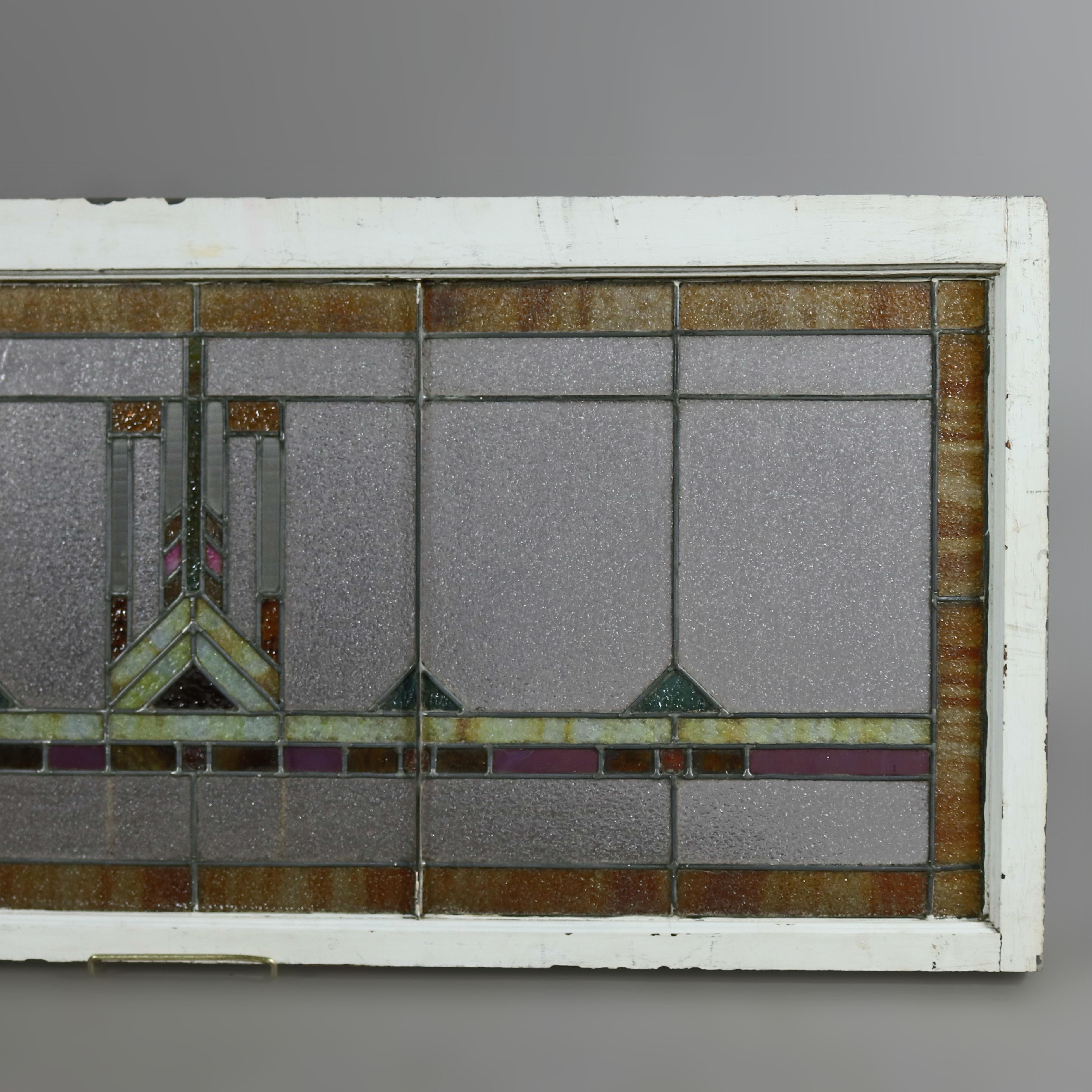 American Antique Arts & Crafts Frank Lloyd Wright Style Leaded Stained Glass Window