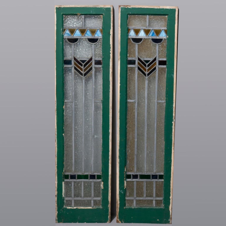 Antique Arts and Crafts Frank Lloyd Wright Style Leaded Stained Glass