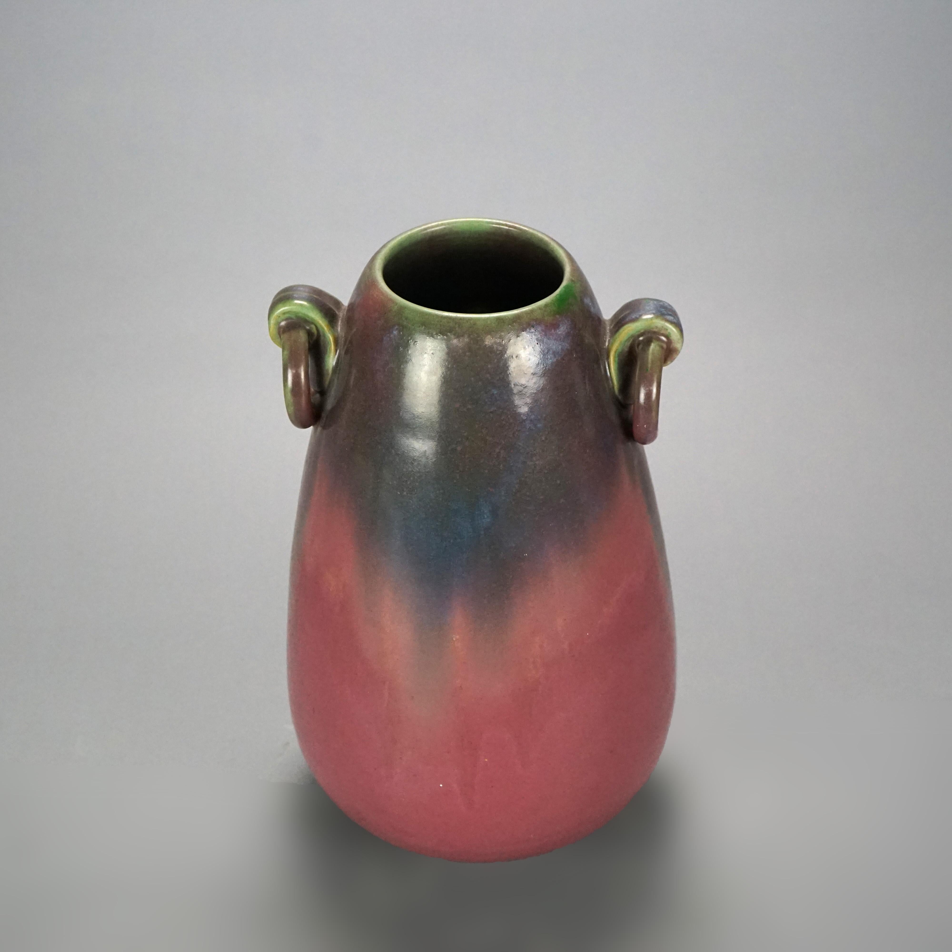 American Antique Arts & Crafts Fulper Art Pottery Vase with Ring Handles Circa 1920