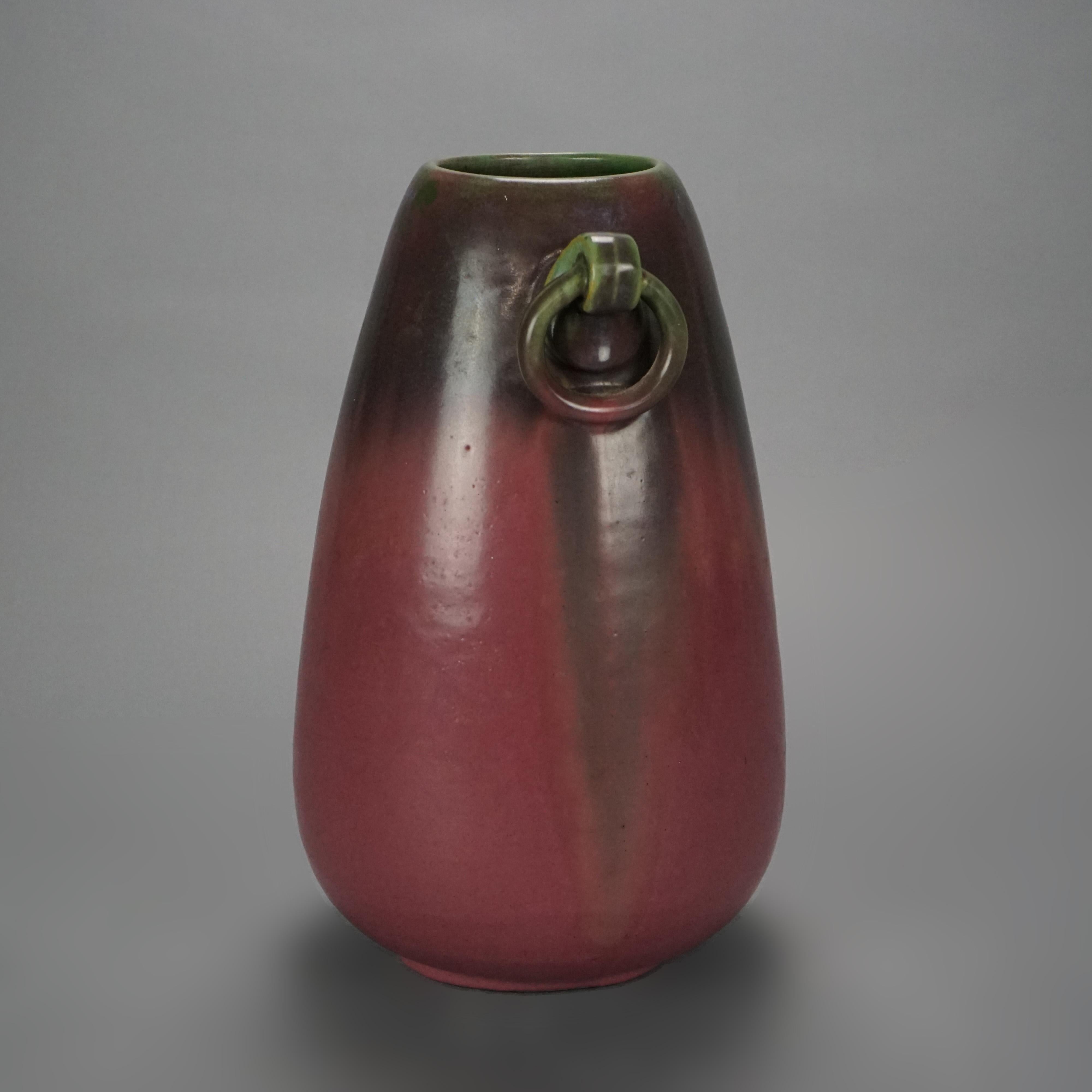 Antique Arts & Crafts Fulper Art Pottery Vase with Ring Handles Circa 1920 In Good Condition In Big Flats, NY