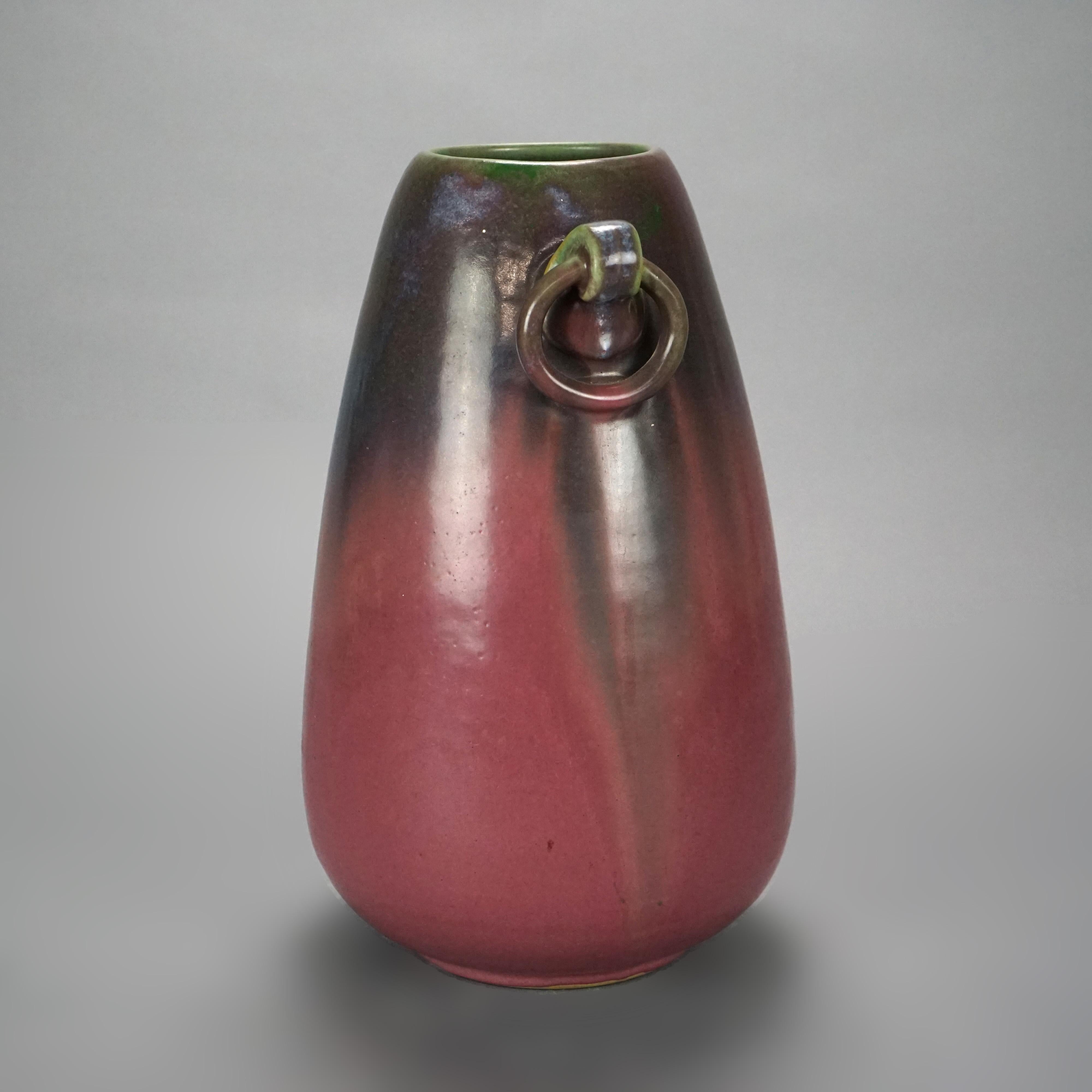 20th Century Antique Arts & Crafts Fulper Art Pottery Vase with Ring Handles Circa 1920