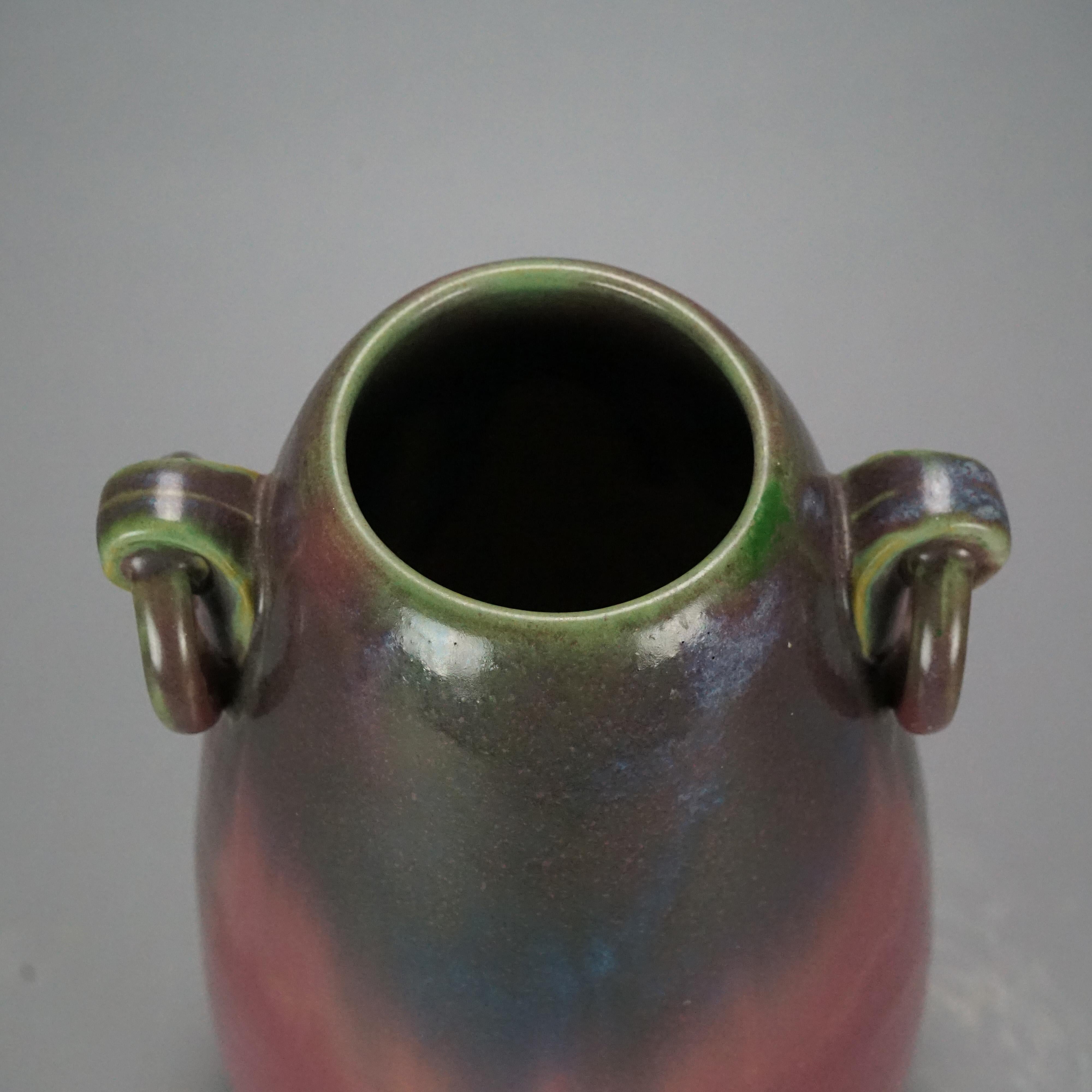 Antique Arts & Crafts Fulper Art Pottery Vase with Ring Handles Circa 1920 1