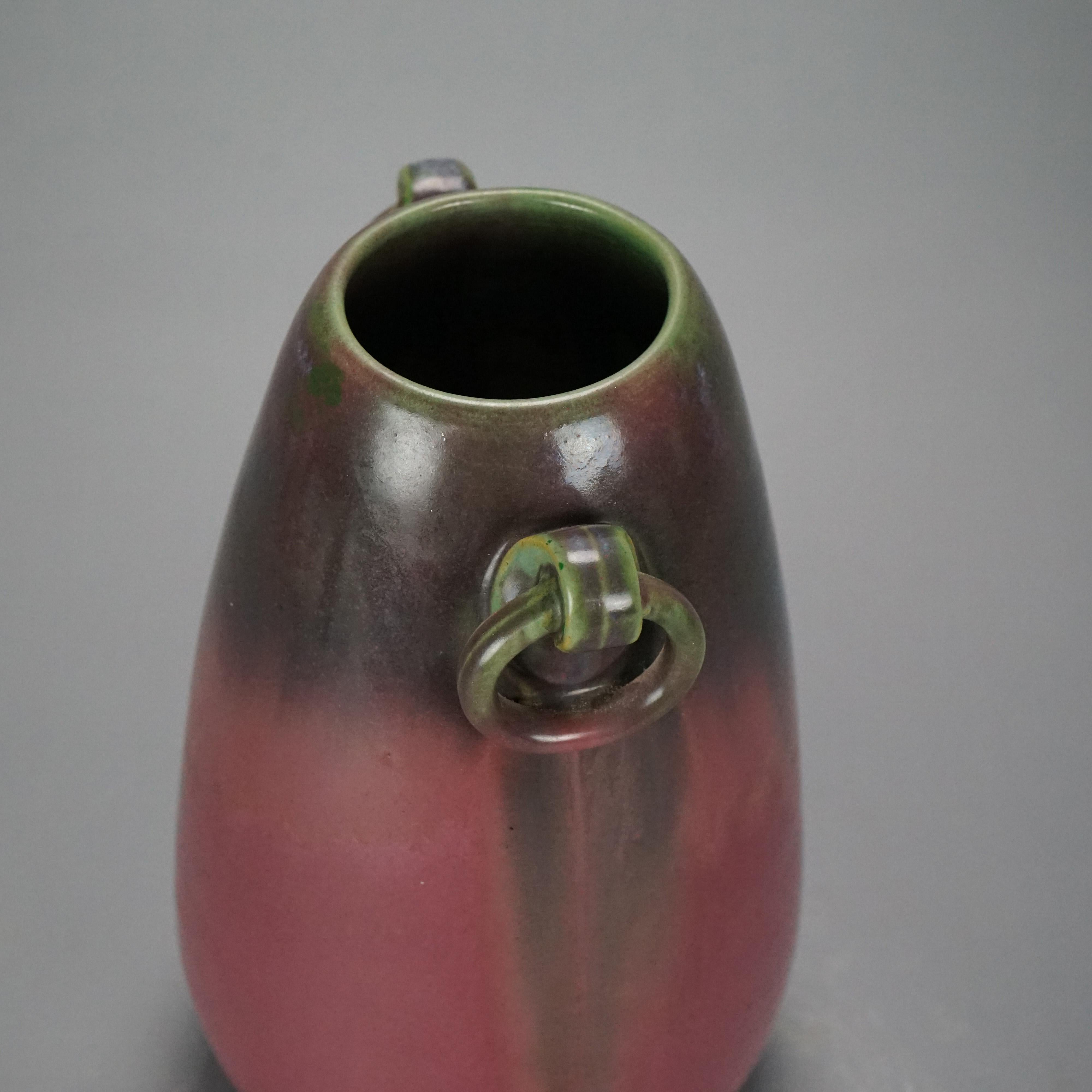 Antique Arts & Crafts Fulper Art Pottery Vase with Ring Handles Circa 1920 2